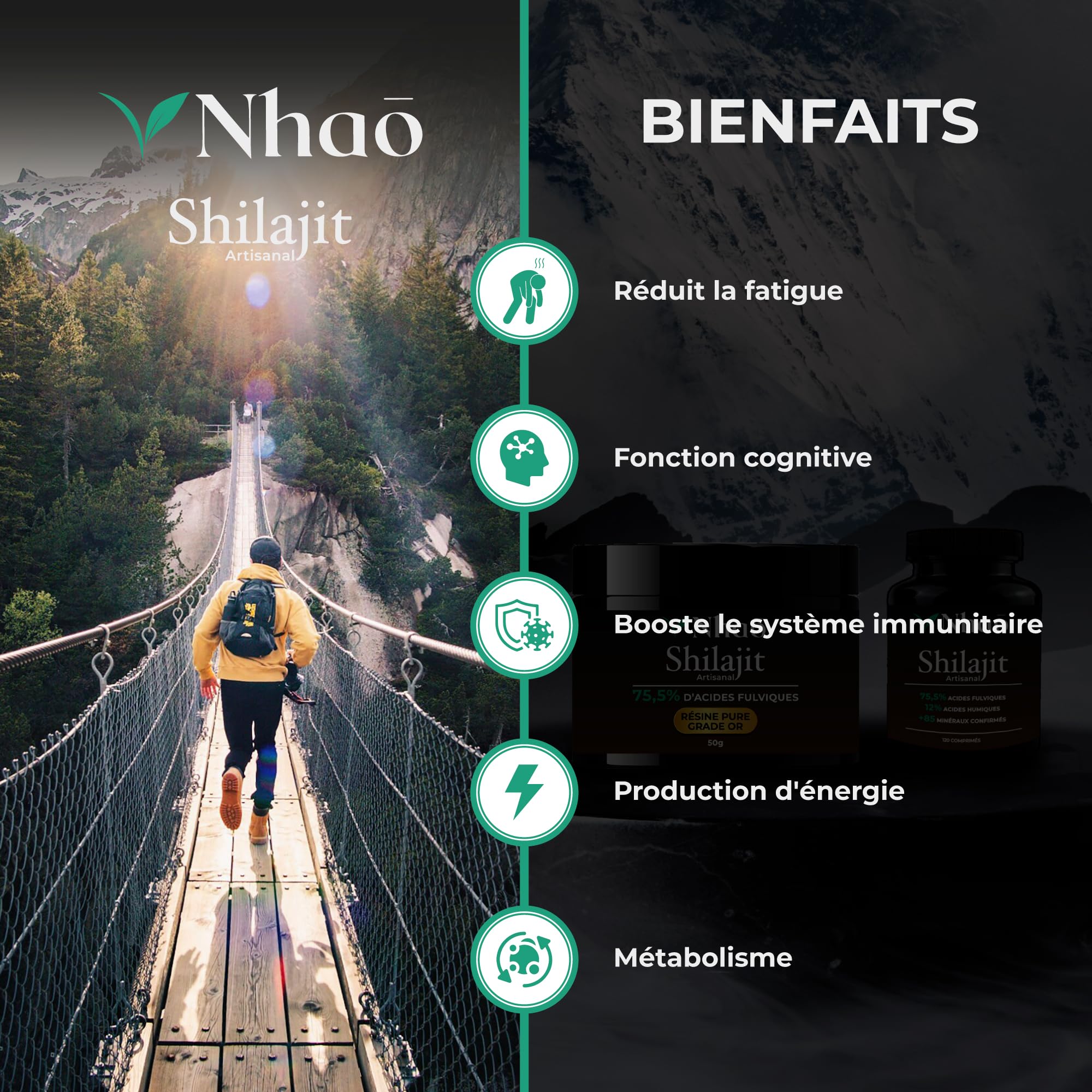 Shilajit D’EXCEPTION Nhaō 50g – RÉSINE ARTISANALE GRADE OR – FILTRATION 40 JOURS – HAUTE CONCENTRATION EN ACIDE FULVIQUE (+75%) –TESTÉ PAR DEUX LABORATOIRES – Origine HIMALAYA PUR