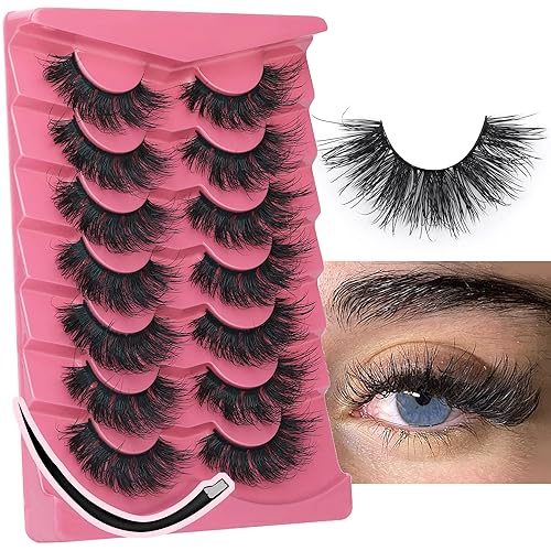 Miniatura 1 de FANXITON - Pestañas postizas esponjosas de visón sintético de 0906in pestañas rizadas dramáticas paquete de 7 pares de pestañas postizas