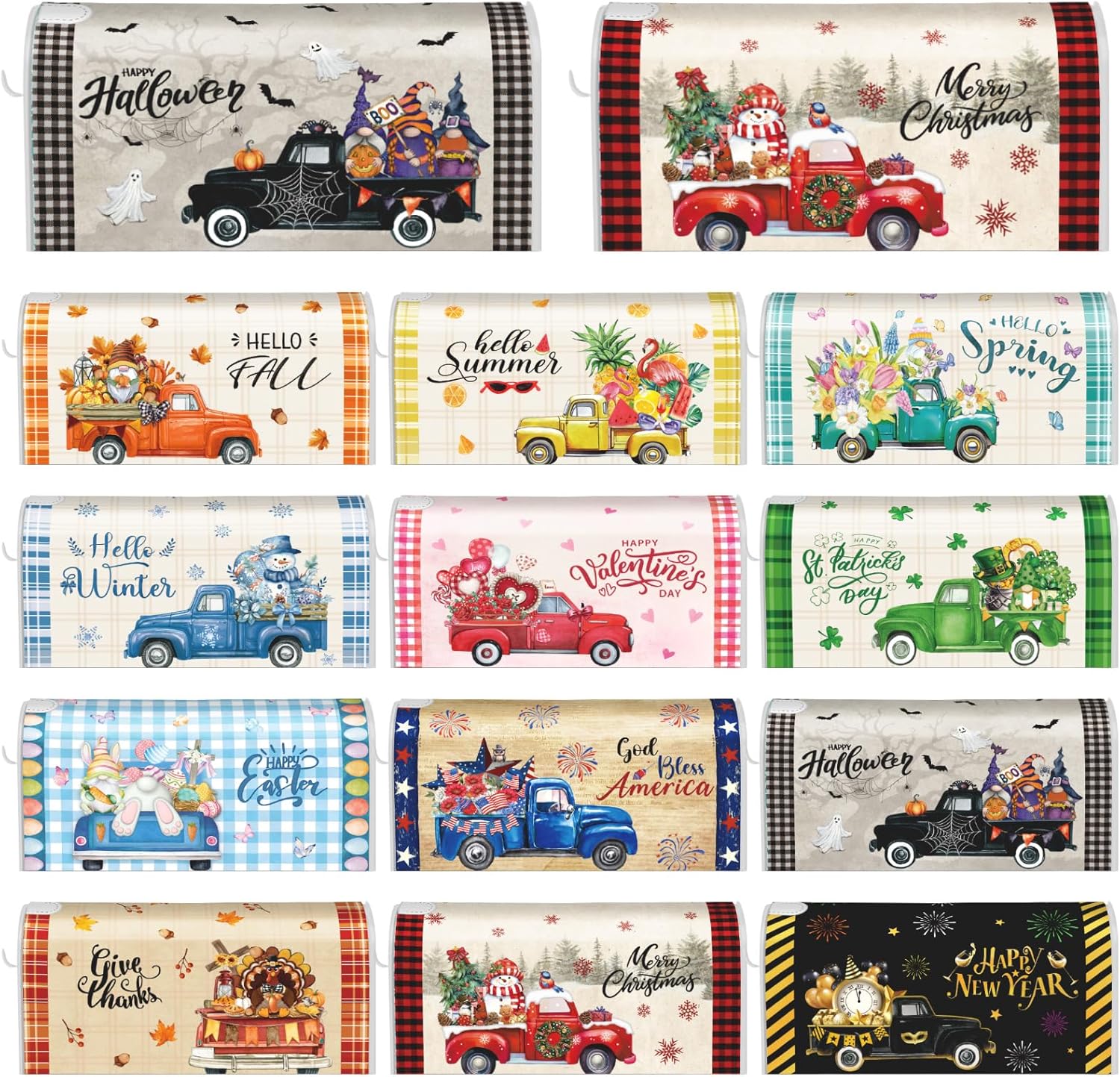 Seasonal magnetic mailbox covers set, 12 themed 18x21 in