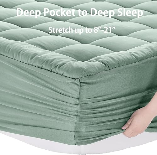 Miniatura 5 de EASELAND Protector de colchón acolchado en la parte superior del colchón, protector de colchón acolchado ajustable de 8-21 pulgadas de profundidad