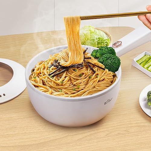 Miniatura 7 de Bear Hot Pot eléctrico, olla de cocina portátil multifuncional de 2 L, fideos rápidos de 1000 W, sartenes antiadherentes para carne, huevo, ramen,