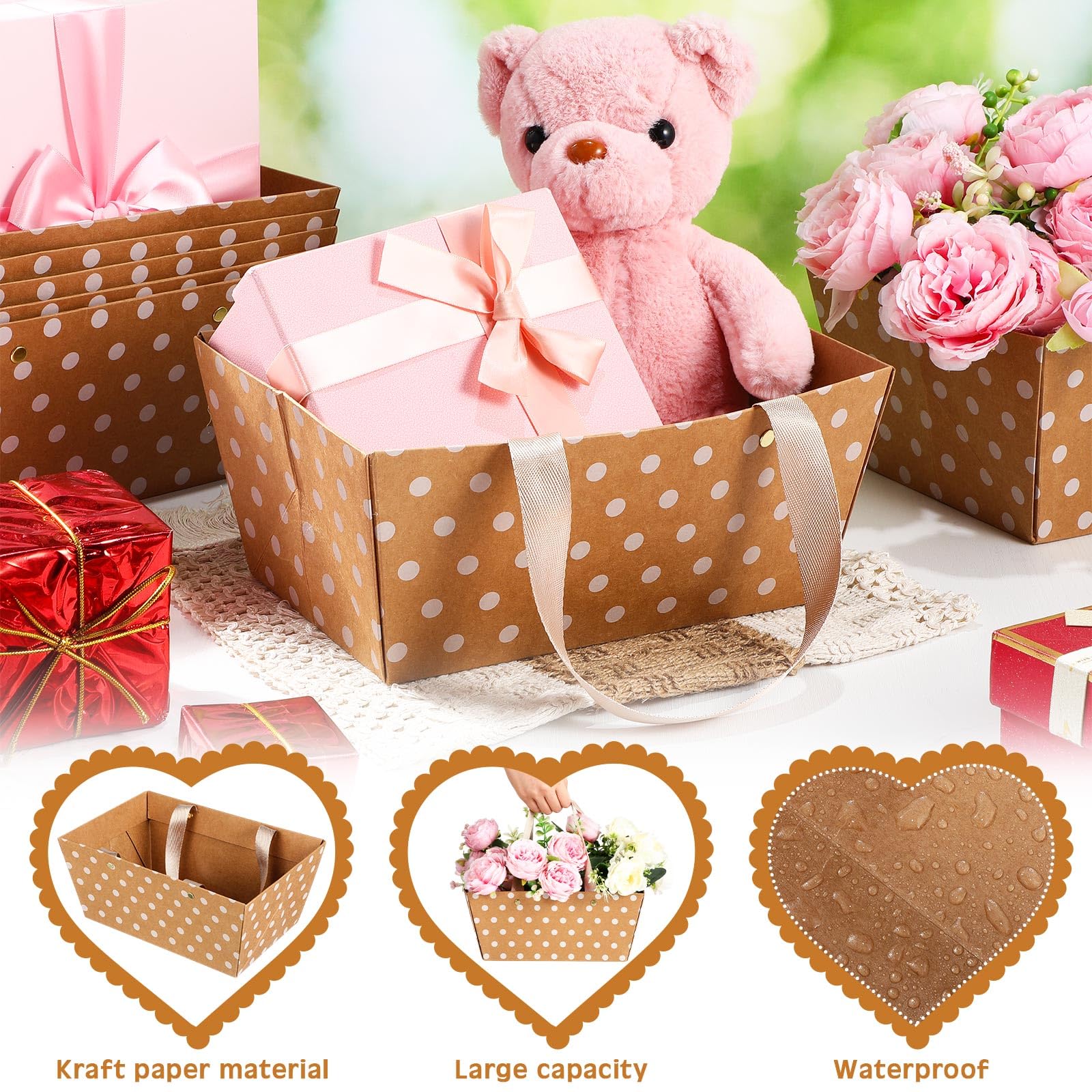 Pinkunn 48 cestas vacías para regalos de 9.8 x 6.5 pulgadas, kit de cesta de regalo para fiestas a granel con asas, pequeñas bandejas de mercado para paquetes de regalo, envoltura, boda, vacaciones,