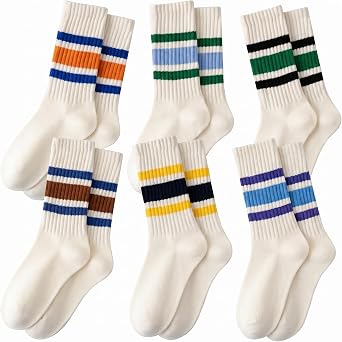 Crew Socks for Women Striped Colorful Cotton Breathable Comfort Calf Tube Slouch Scrunch Socks