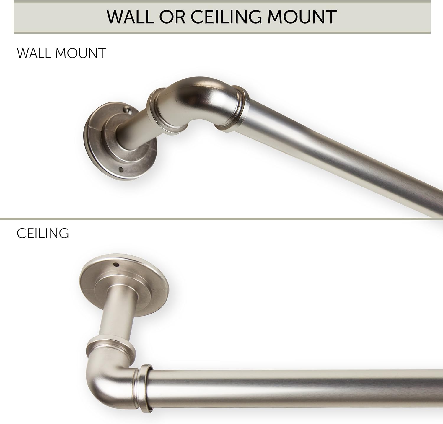 Rod Desyne 1 inch Pipe Bay Window 23", 41"-78"-Satin Nickel Single Curtain Rod Set