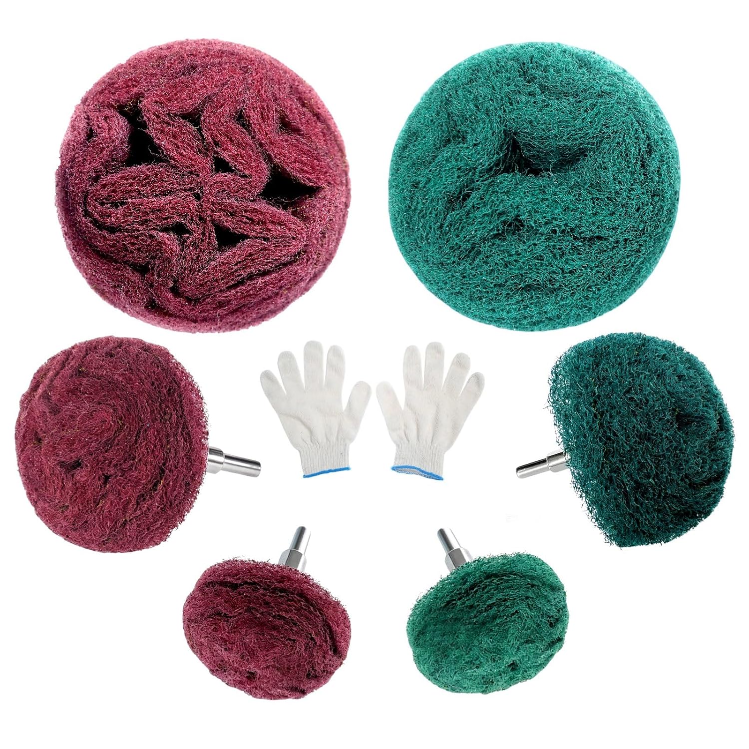 7 Pcs Non Woven Abrasive Buffing Polishing Wheel for Drill | 1/4” Scouring Pad Polishing Wheel Cleaning Kit for Metal Cleaning, Rust Removal, Deburring, Surface Finishing