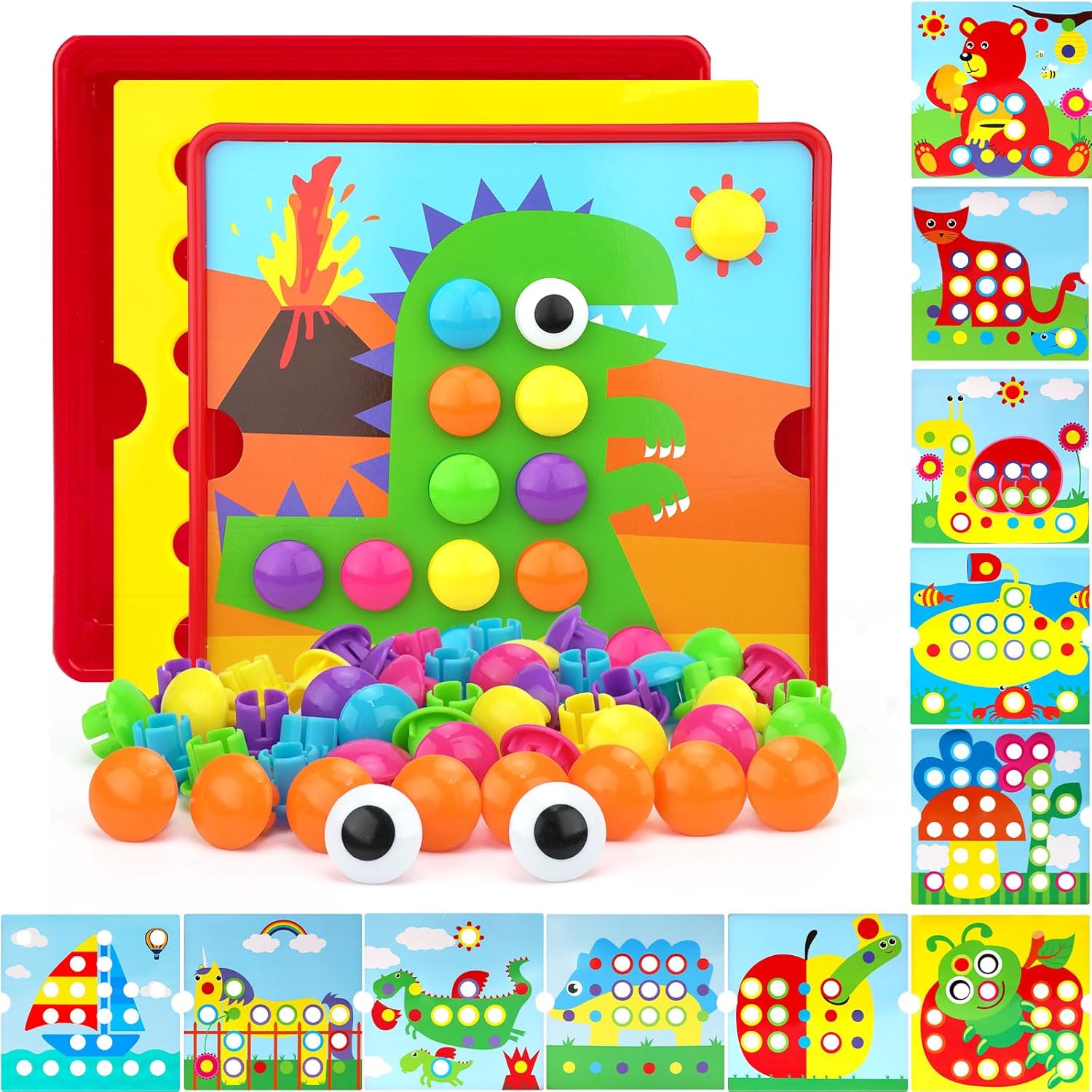 Button Art Toys for Toddlers Ages 3-5, Early Learning Educational Toys, Color Matching Mosaic Pegboard, Fine Motor Skills Game, Preschool Learning Crafts Activity Gifts for Boys & Girls 3+