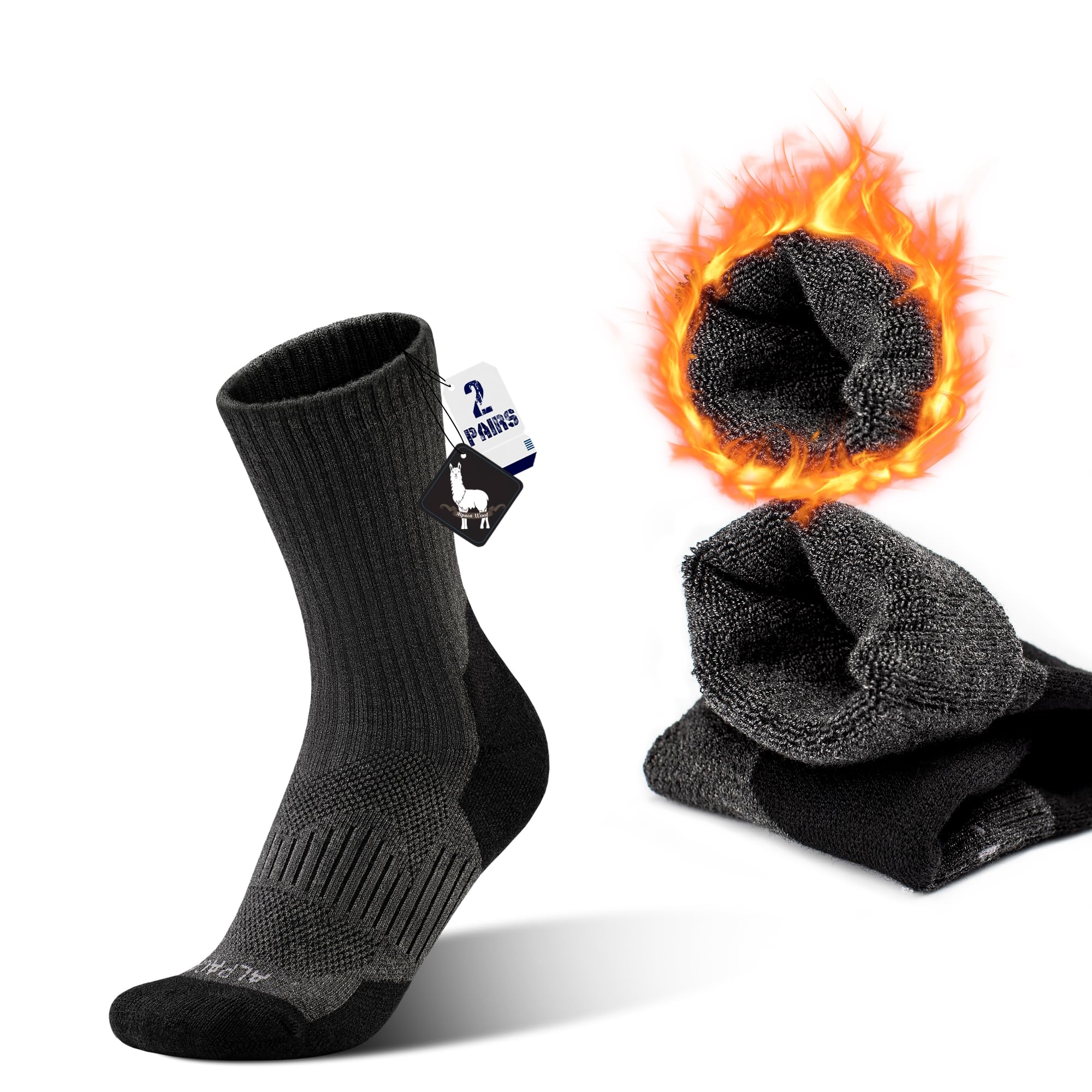 ineepor Calze da Sci 2 Paia Lana di Alpaca Termiche Donna Uomo Calzini Caldi Termici Invernali Calze Calde Pesanti 35-51