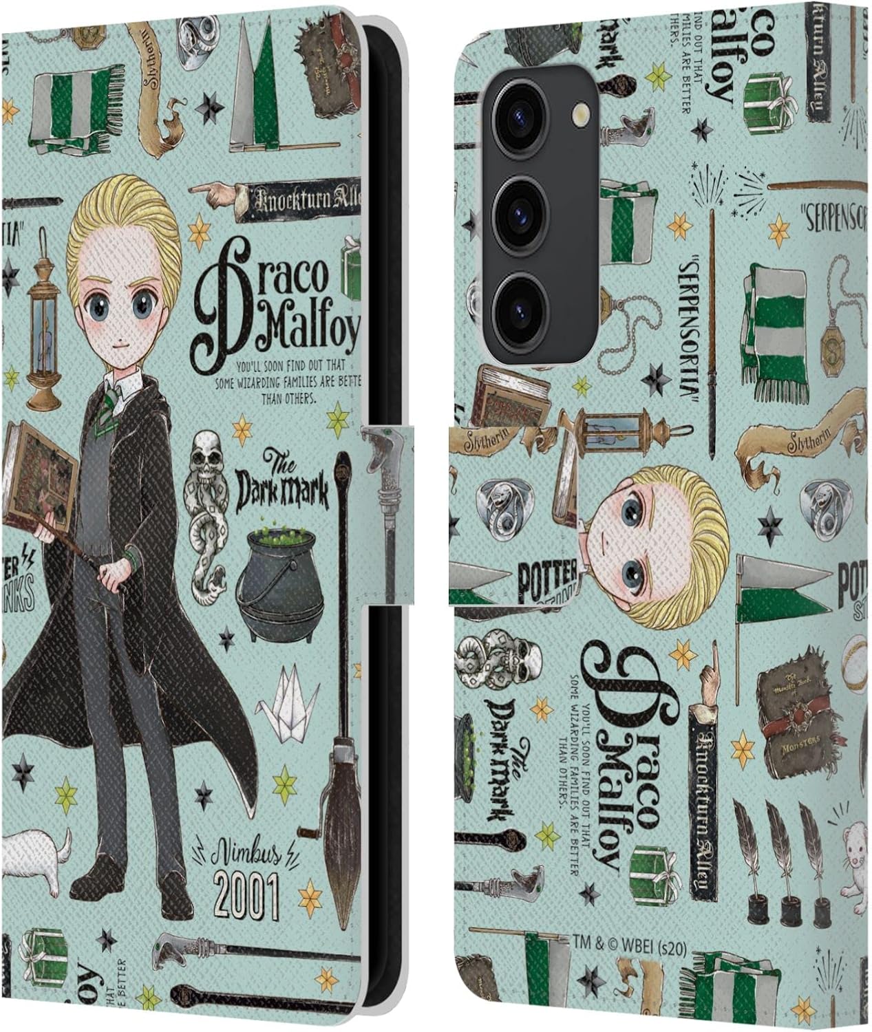 Head Case Designs Officially Licensed Harry Potter Draco Pattern Deathly Hallows XXXVII Leather Wallet Case Compatible with Samsung Galaxy S23+ 5G