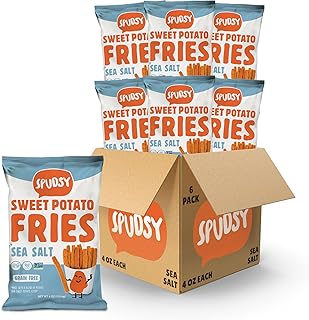 Spudsy Sea Salt Sweet Potato Fries | Vegan, Gluten Free Veggie Straws | Plant-Based, Allergen-free, Non-GMO, Kosher, Superfood Snack | 6 Pack, 4 oz Bags
