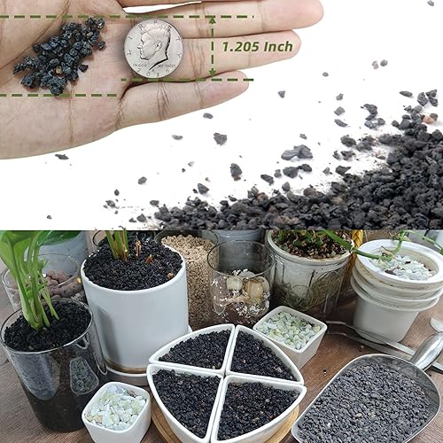 Miniatura 6 de Rocas de lava negras de 2.4 libras para plantas, suelo de roca volcánica hortícola de lava para drenaje de plantas de paisajismo, pequeña grava de