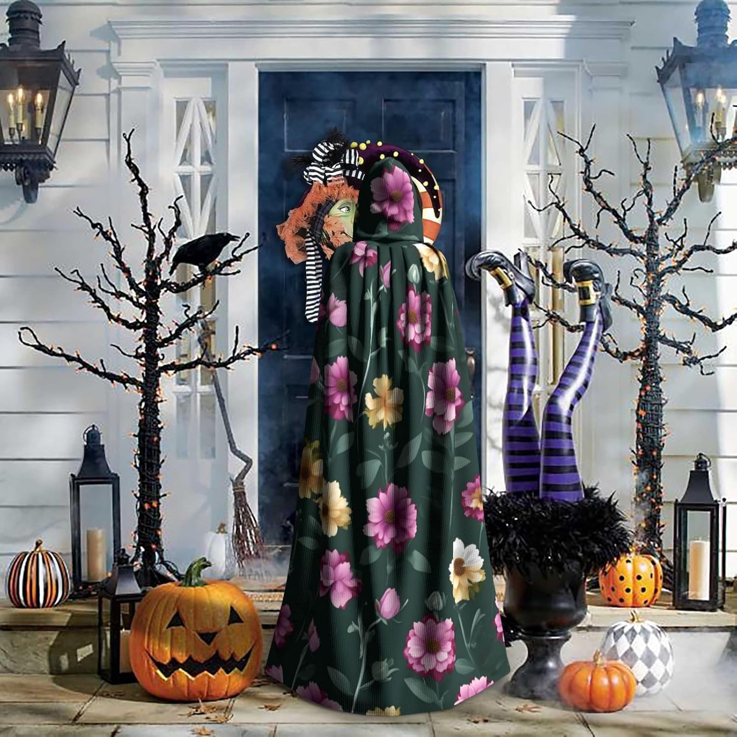 Beautiful Purple Flowers Men Women Halloween Role Play Party Decoration Hooded Poncho