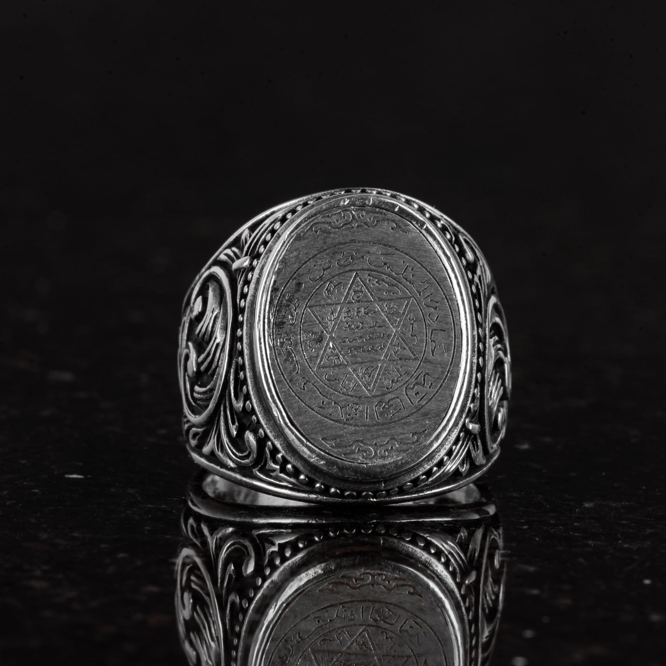 KAMBO Anillo de plata de ley 925 con estrella de David, anillo de sello de Salomón, hecho a mano, de plata con sello de Salomón, sin piedras preciosas, Sin piedras preciosas