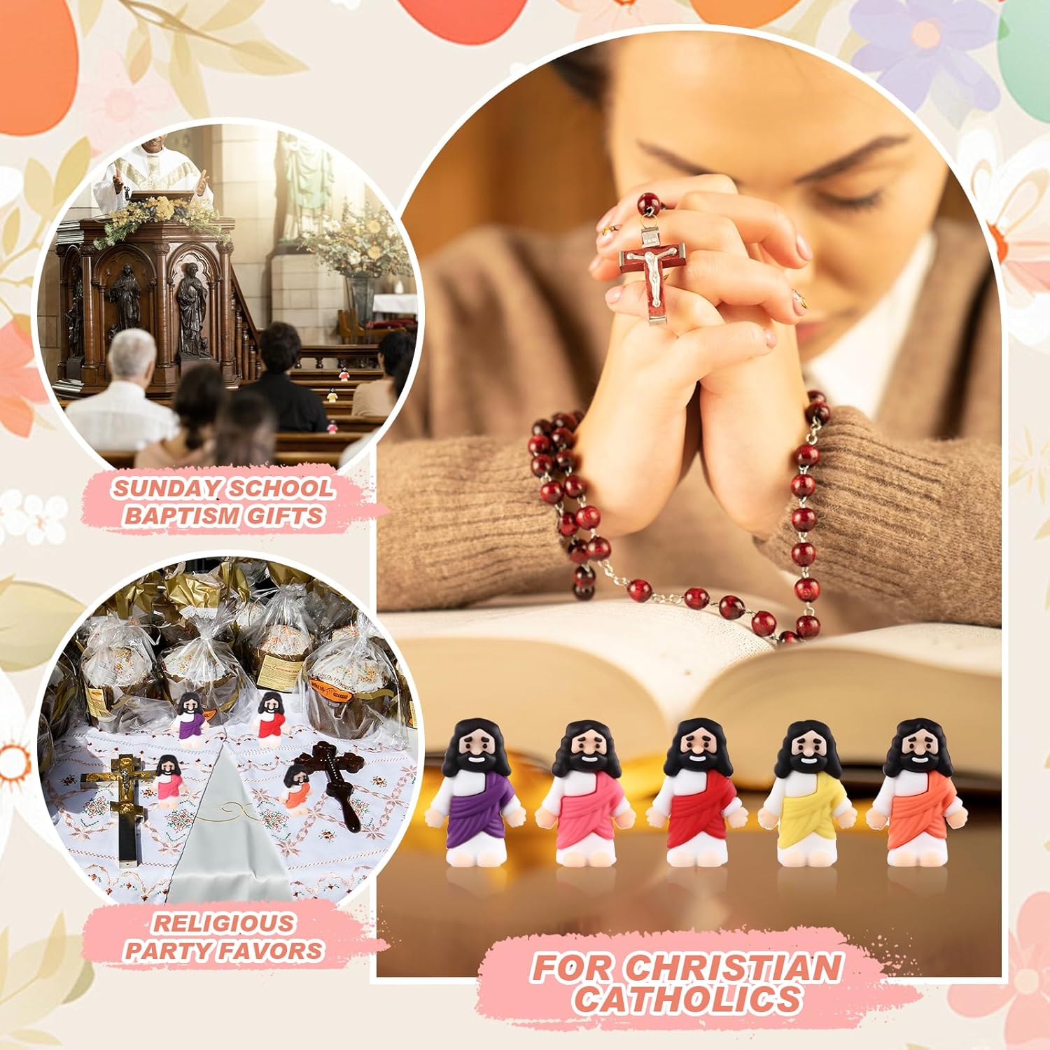 Bememo 25 Pcs Mini Jesus Figurines Bulk Original Design Rubber Mini Jesus Figures to Hide and Seek Religious Gifts Sunday School Baptism Easter Egg Filling (Bright Colors)