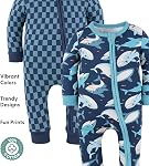 The Peanutshell 2-Pack Dormir et jouer aux vêtements de bébé garçon, Pyjama sans pieds en coton doux, Blue Checker & Joyeux requin