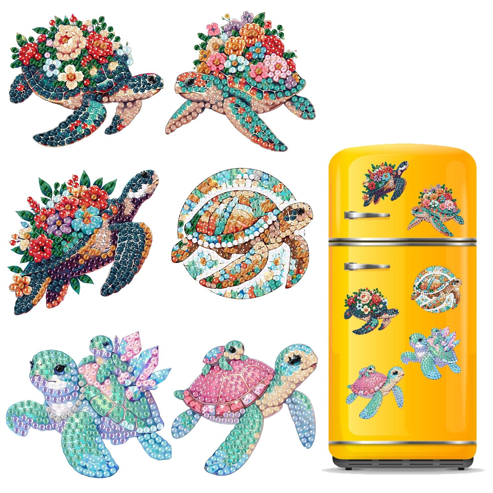 Lebartm DIY Diamond Art Painting Fridge Magnets Creative Design Single Sided Diamond Refrigerator Magnetic Sticker Crafts Cabinet Refrigerator Home Decors-Sea Turtles