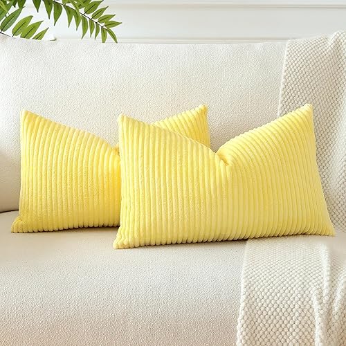 Miniatura 10 de OTOSTAR Juego de 2 fundas de almohada decorativas de pana de 12 x 20 pulgadas, fundas de almohada suaves a rayas sólidas, fundas de cojín lumbar,