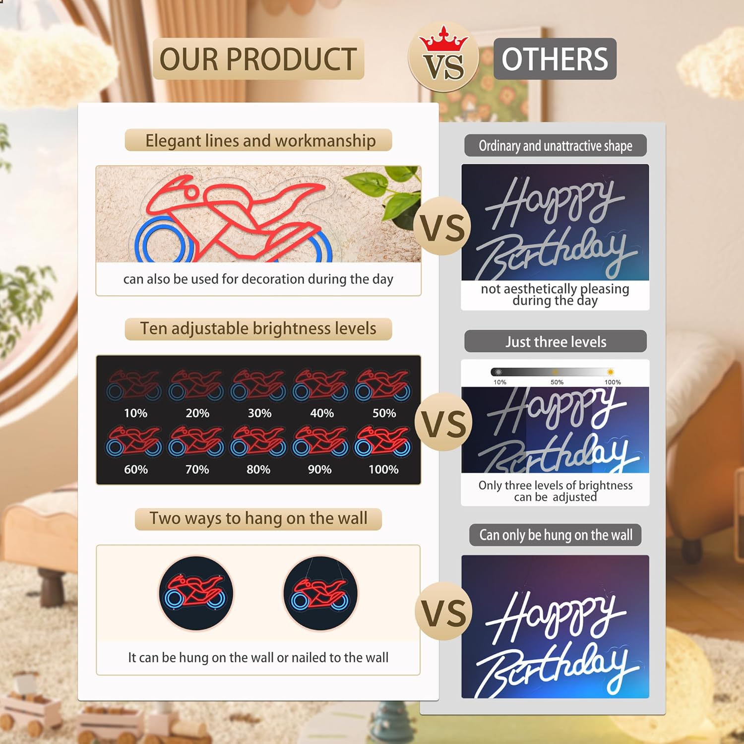 Motorcycle Neon Signs for Wall Decor, Motorcycle Racing Neon Lights for Man Cave Signs for Room Decor, Led Light Up Sign with USB Powered for Boys, Bar, Hotel, VIP Room, Home Decoration - Image 7