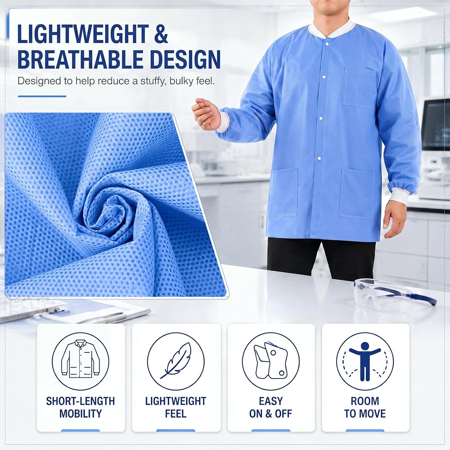 Geiserailie 10 Pack Disposable Lab Coats, Individually Packaged