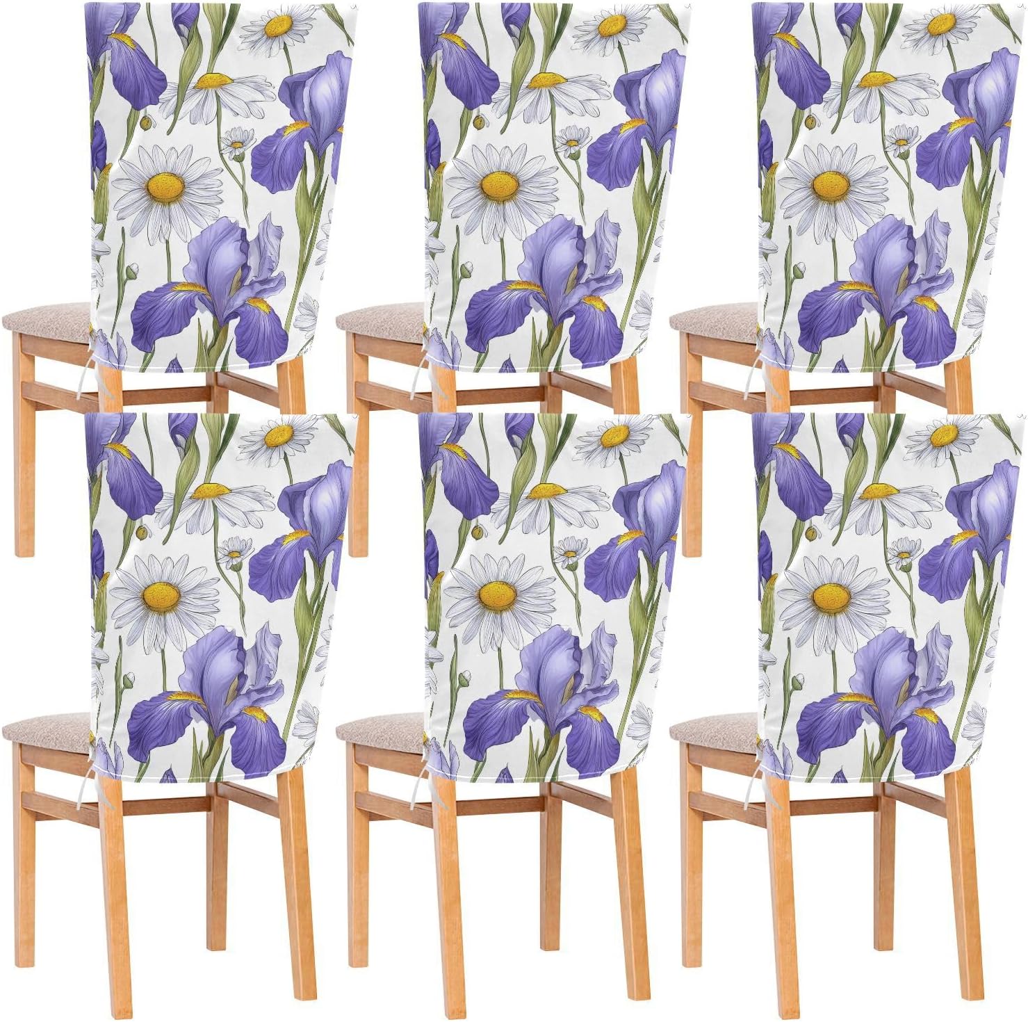 ALAZA Iris Flowers Daisy Floral Chair Back Cover Set of 6, Washable Reusable Removable Chair Slipcovers Decorative Chair Cover for Home Kitchen Wedding Party