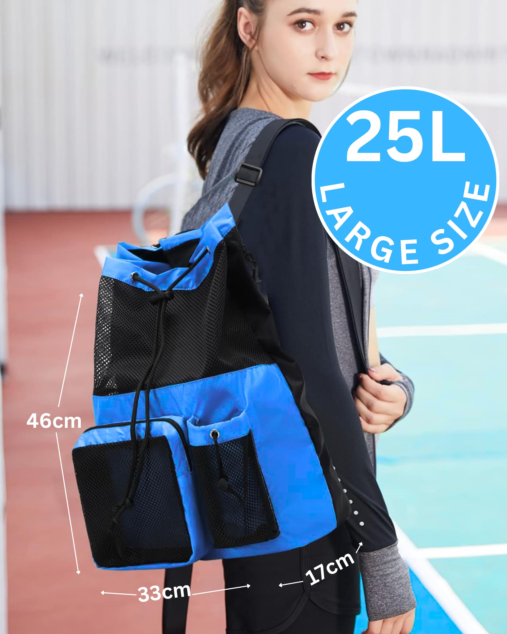 JIMJOOS Netz-Schwimmtasche 25 Liter – Wasserdicht Mit Nassfach, Kordelzug & Verstellbaren Trägern Für Sport, Strand & Schwimmen