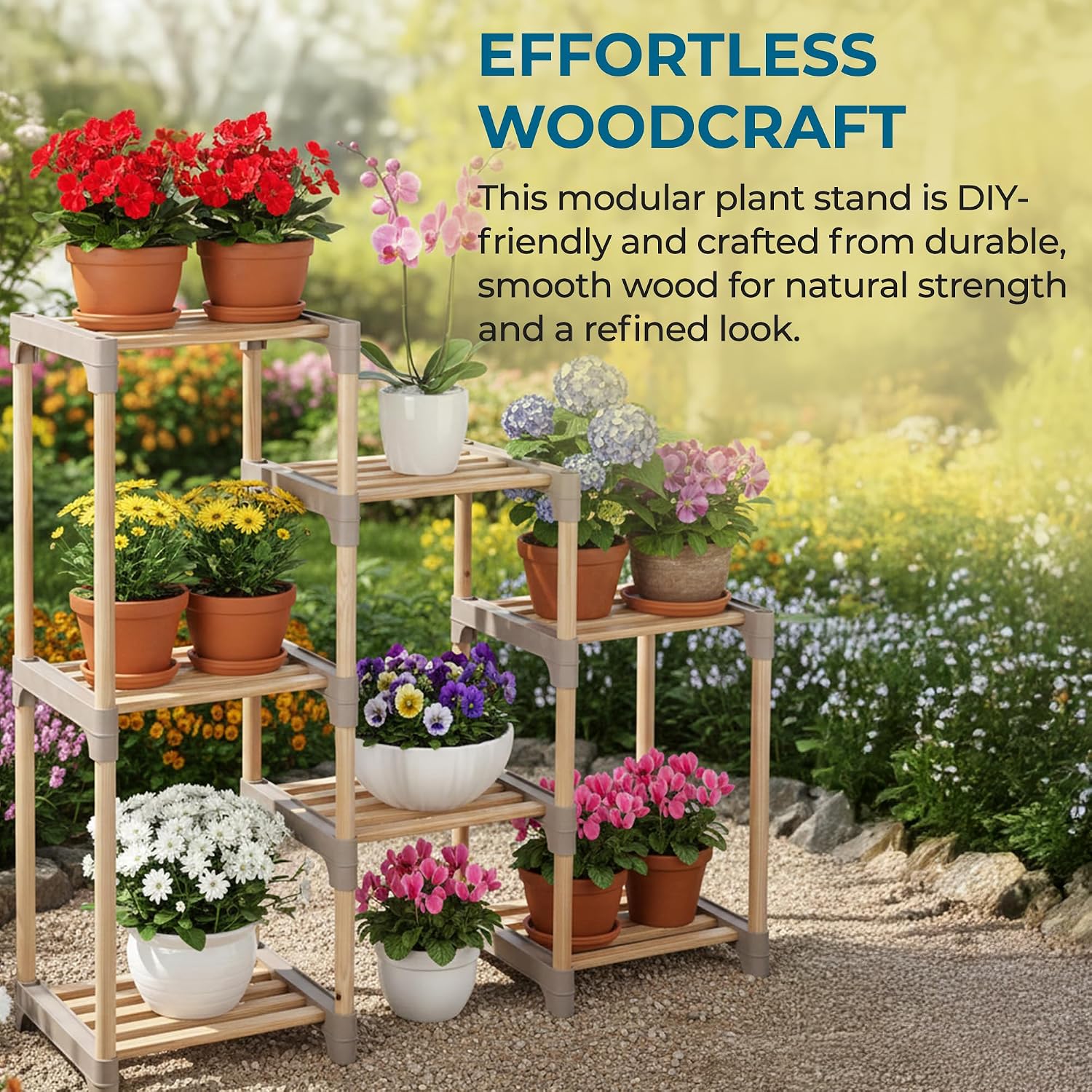 Honey-Can-Do 7-Tier Natural Wood Plant Stand, Indoor/Outdoor Shelf image 5