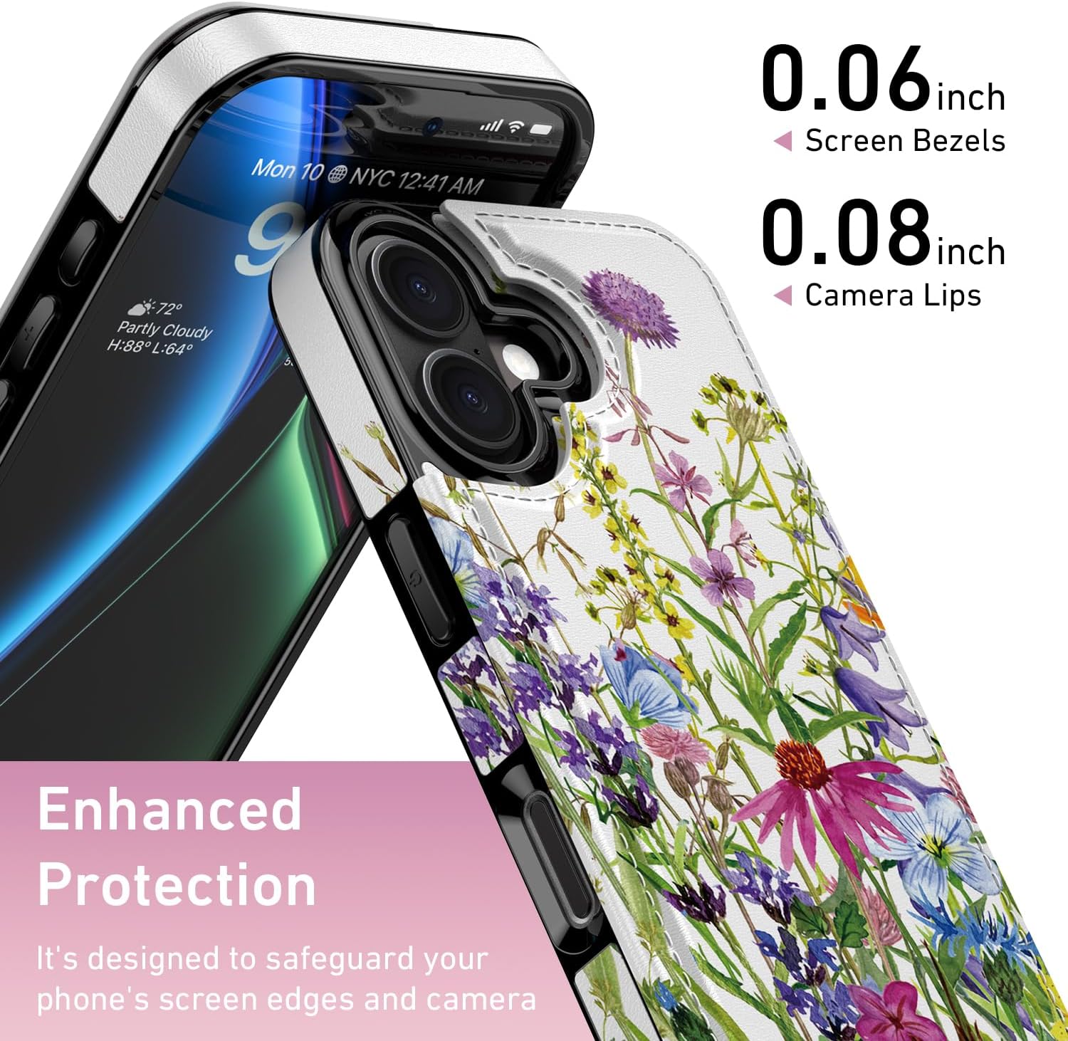 Goodon for iPhone 17 Case Wallet - Flip Folio Leather Cover with Trendy Floral Design, 3 Card Slots & Kickstand Function, Stylish Protective Phone Case for Women and Girls - Blooming Wildflowers - Image 3