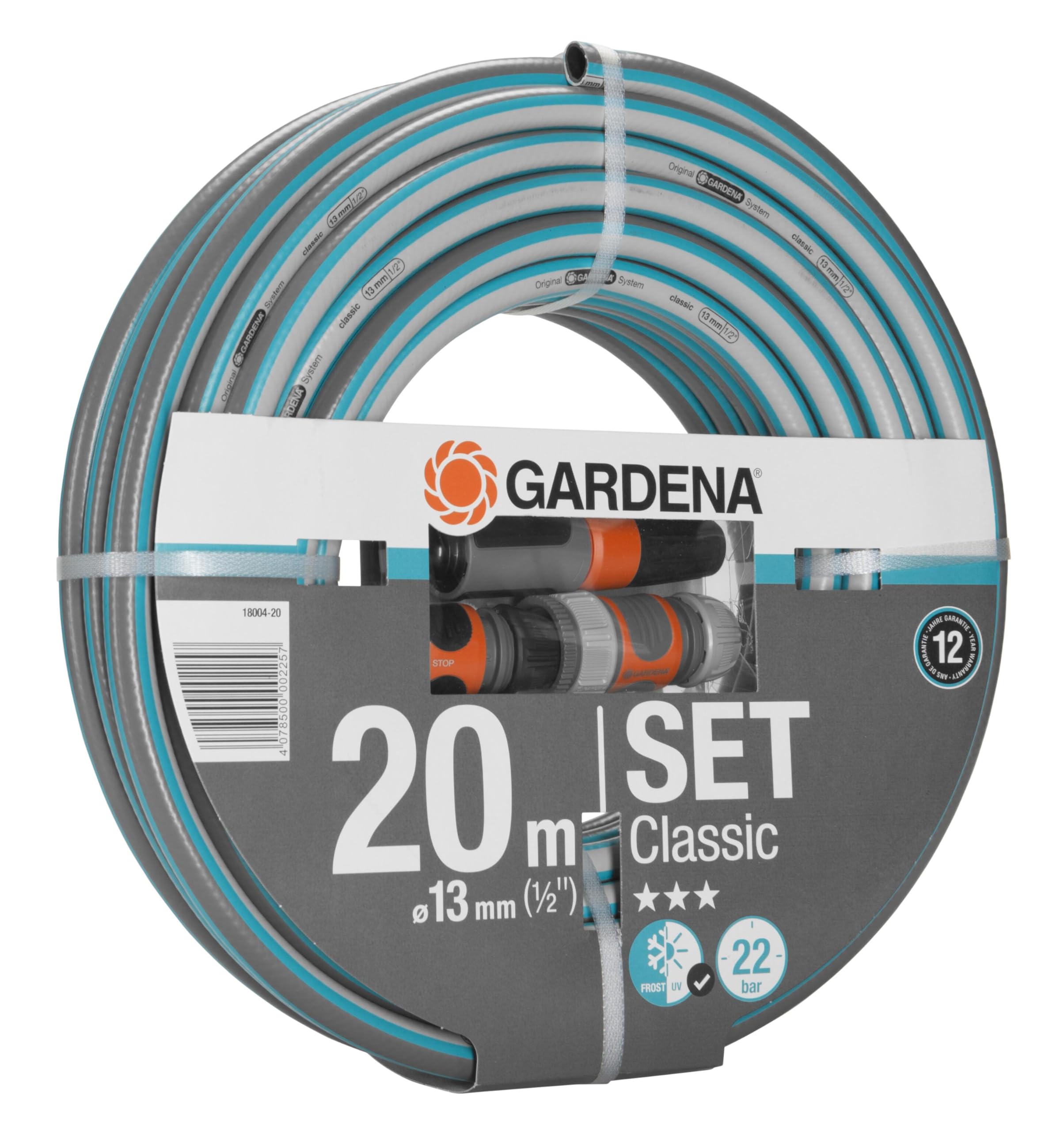 Gardena, Polyvinylchlorid (PVC), Classic Schlauch 13 mm (1/2"), 20 m: Universeller Gartenschlauch aus robustem Kreuzgewebe, 22 bar Berstdruck, UV-beständig (18004-20)