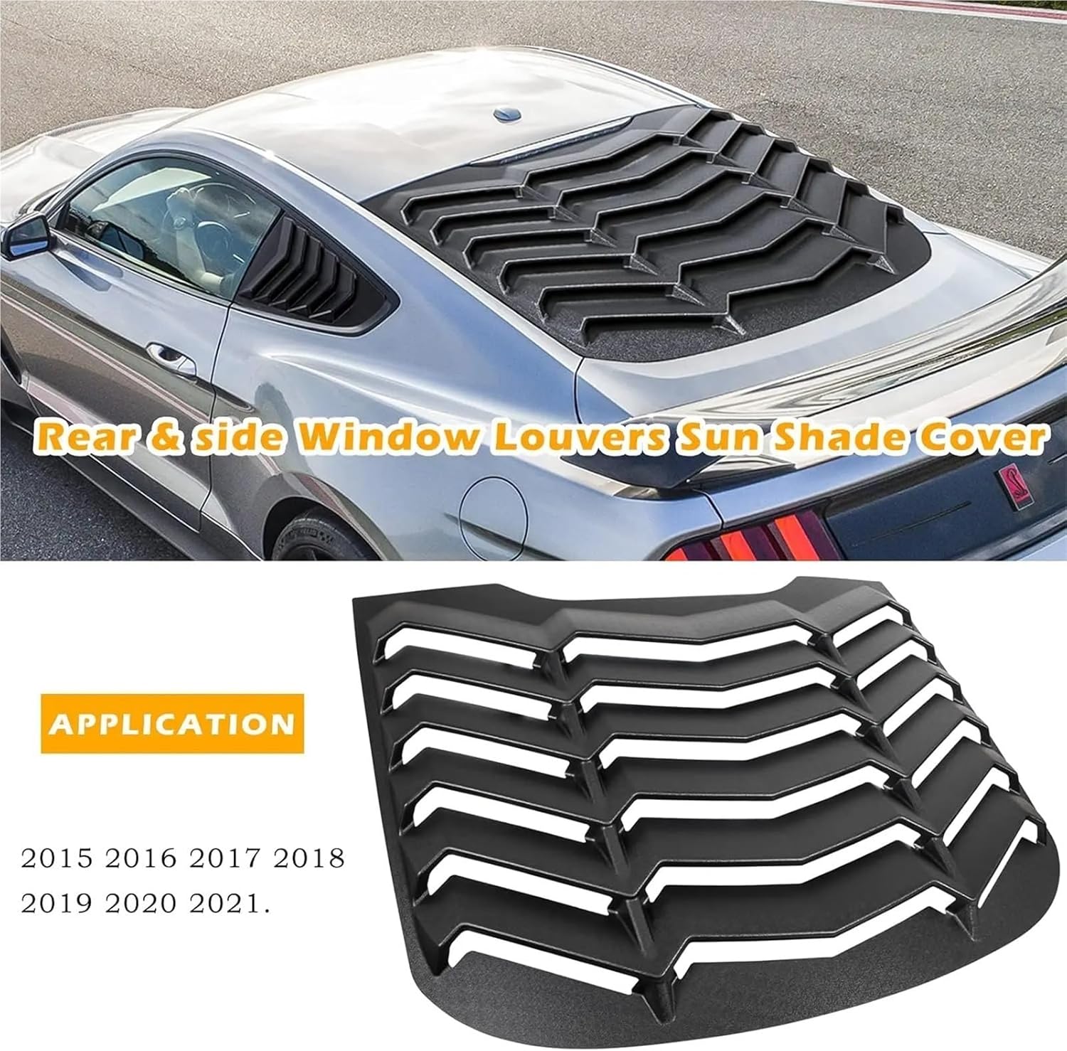 Rear & Side Window Louvers Windshield Sun Shade Cover Compatible for Ford Mustang 2015-2023 in GT Lambo Style ABS Matte Black