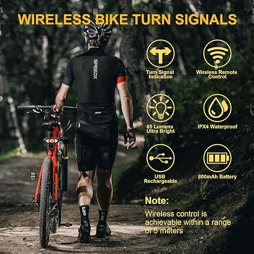 Miniatura 2 de JINKEY Luz trasera inteligente para bicicleta con señales de giro, luces intermitentes inalámbricas recargables por USB, control remoto,