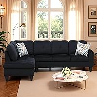 Vista 24 de Sofá seccional en forma de L con chaise, sofás seccionales de 3 piezas modulares convertibles para juegos de muebles de sala de estar y apartamento