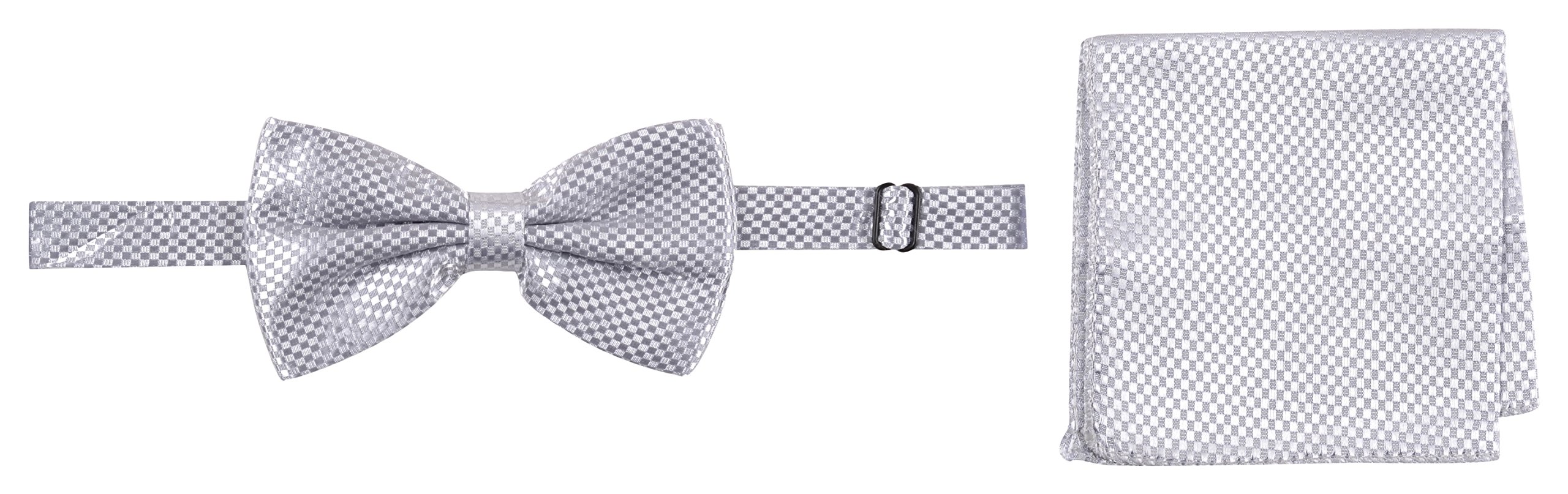 Civil Outfitters Men's Bow Tie with Pocket Square (Silver, Free Size)