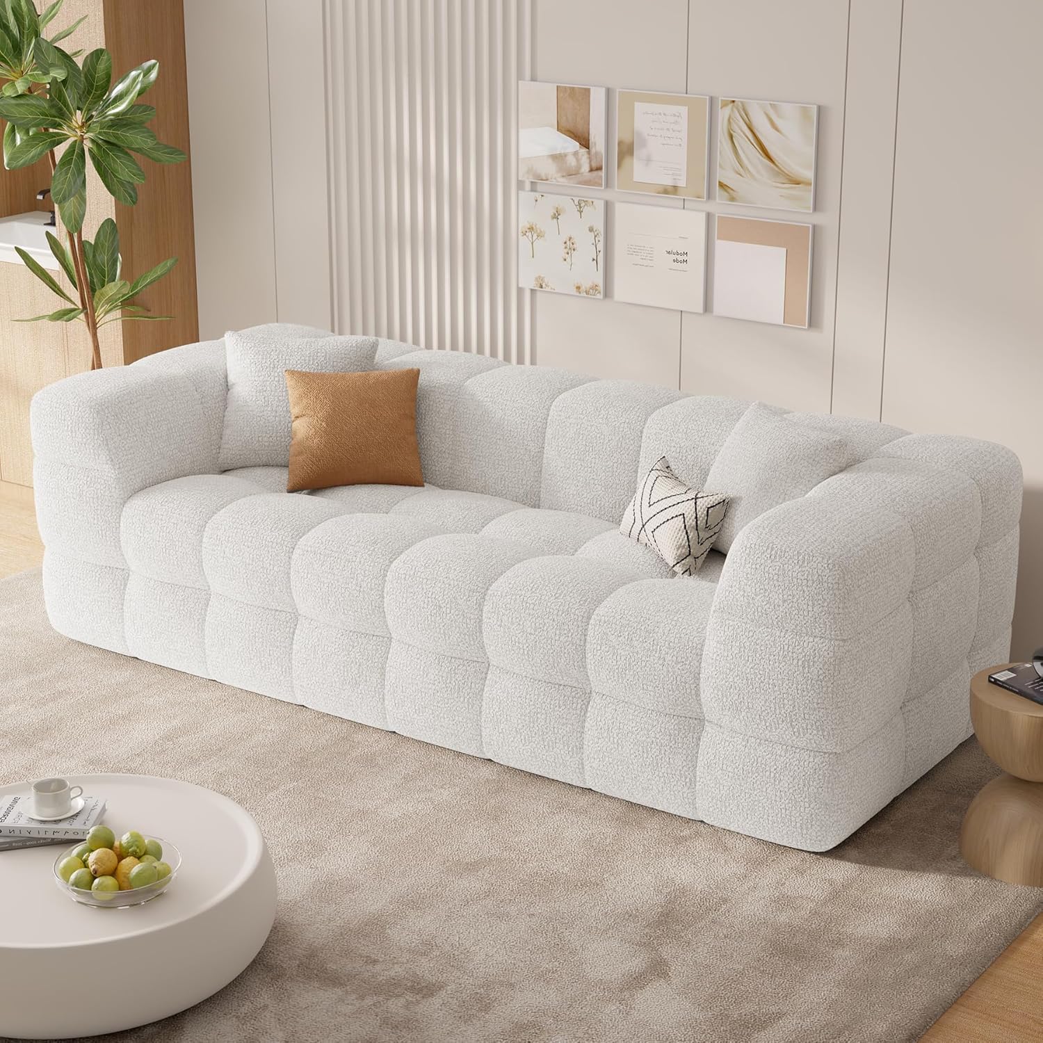 Luxanimarion 75" Cloud Loveseat Sofa in a Box, No Assembly Required Comfy Deep Seat Boneless Couch, Modern Small Couches for Living Room, Bedroom, Apartment, White 1 PCS