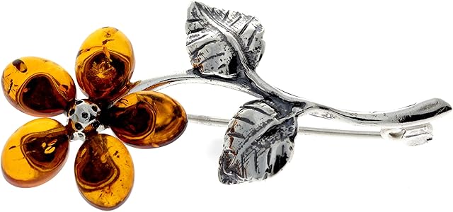 Genuine Baltic Amber & Sterling Silver Exclusive Flower Brooch - 4015