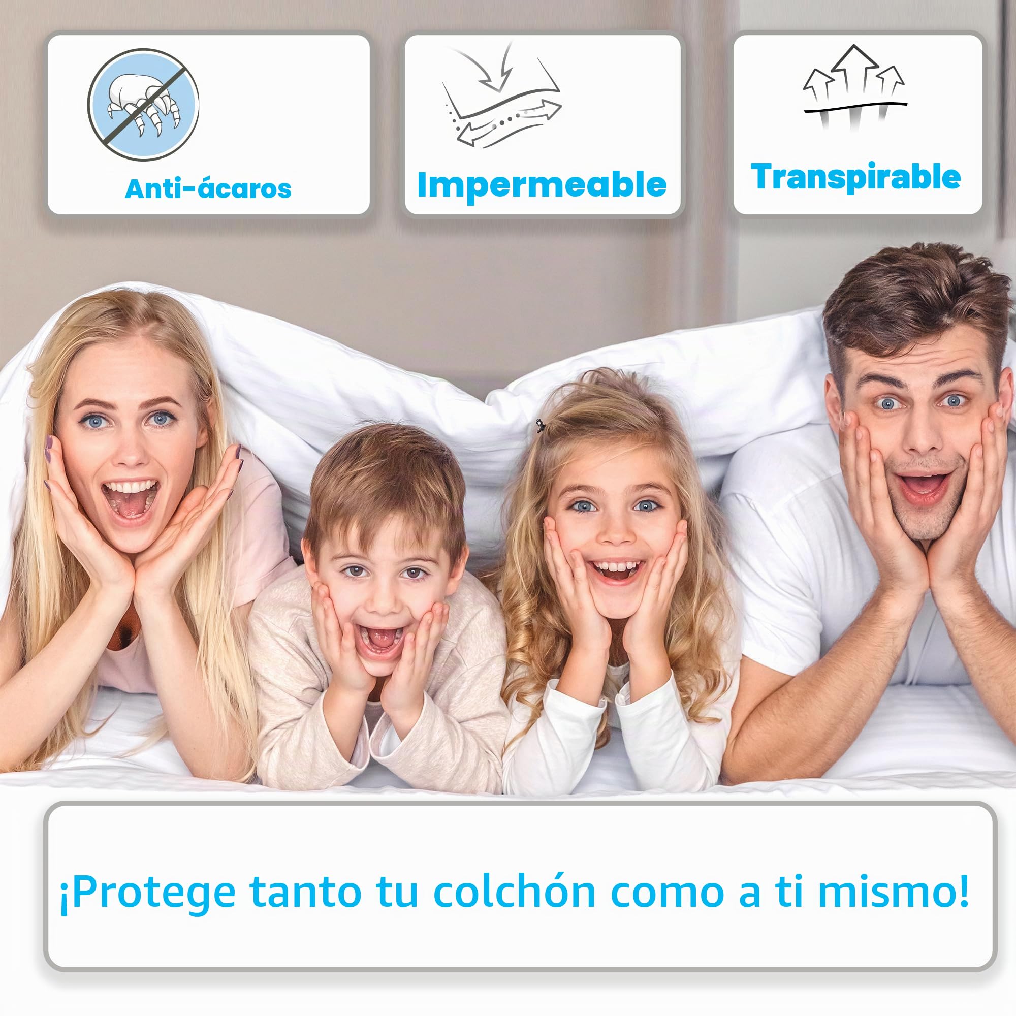 Protector de colchón impermeable de 180 x 210 cm, sábana bajera ajustable de muletón, de rizo, antibacteriano, elástico, color blanco, 180 cm x 210 cm