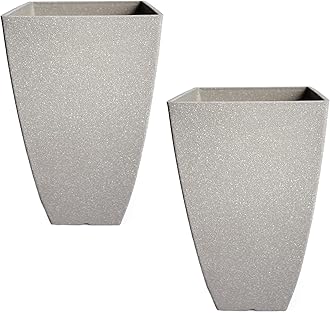 RUBBER BOND Plant Pots 2 Pack - Modern Indoor/Outdoor Planters for Home Decor - Weather-Resistant Large Flower Pots - Lightweight 22 Inches Tall Planters - Grey Concrete Color Square Pots for Plants