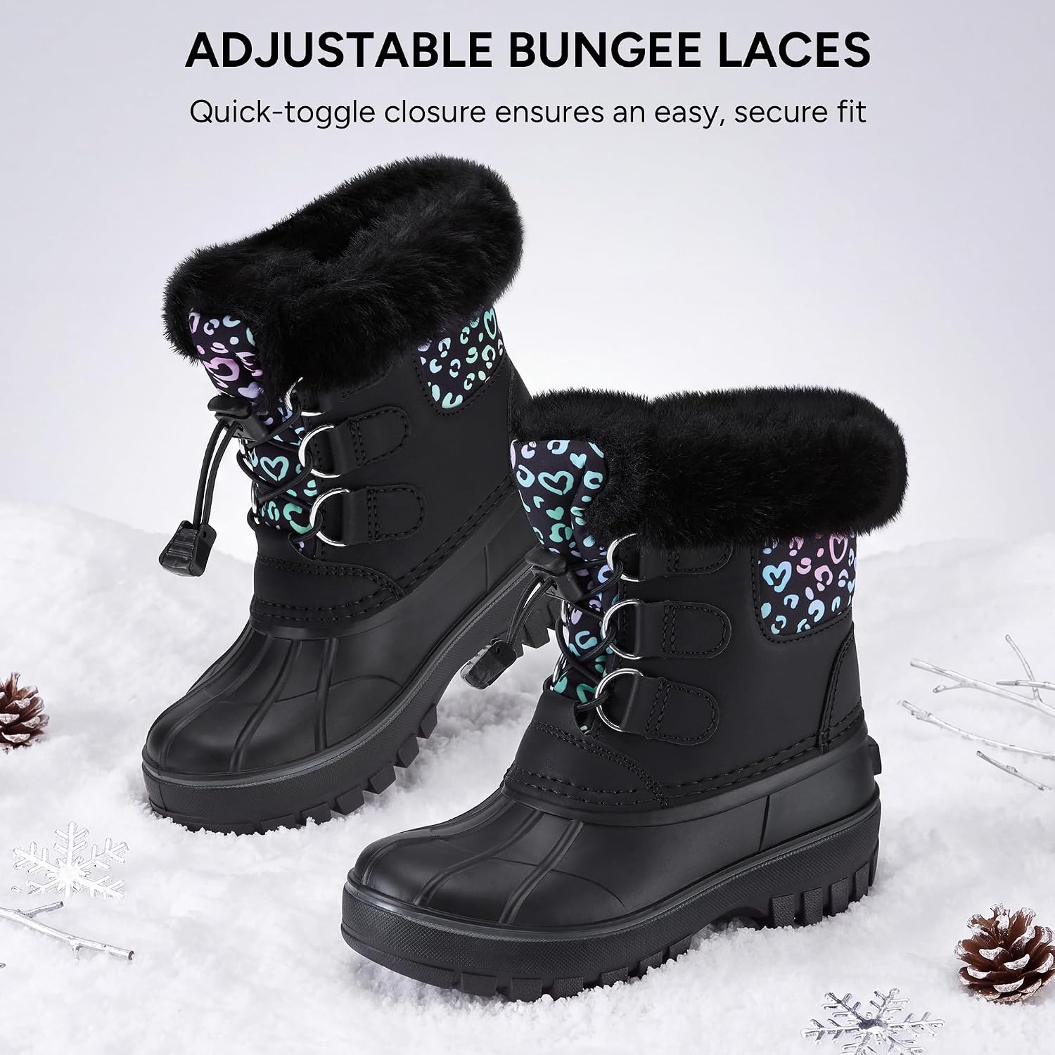 Stelle Girls Snow Boots with Faux Fur Collar Kids Winter Warm Boot
