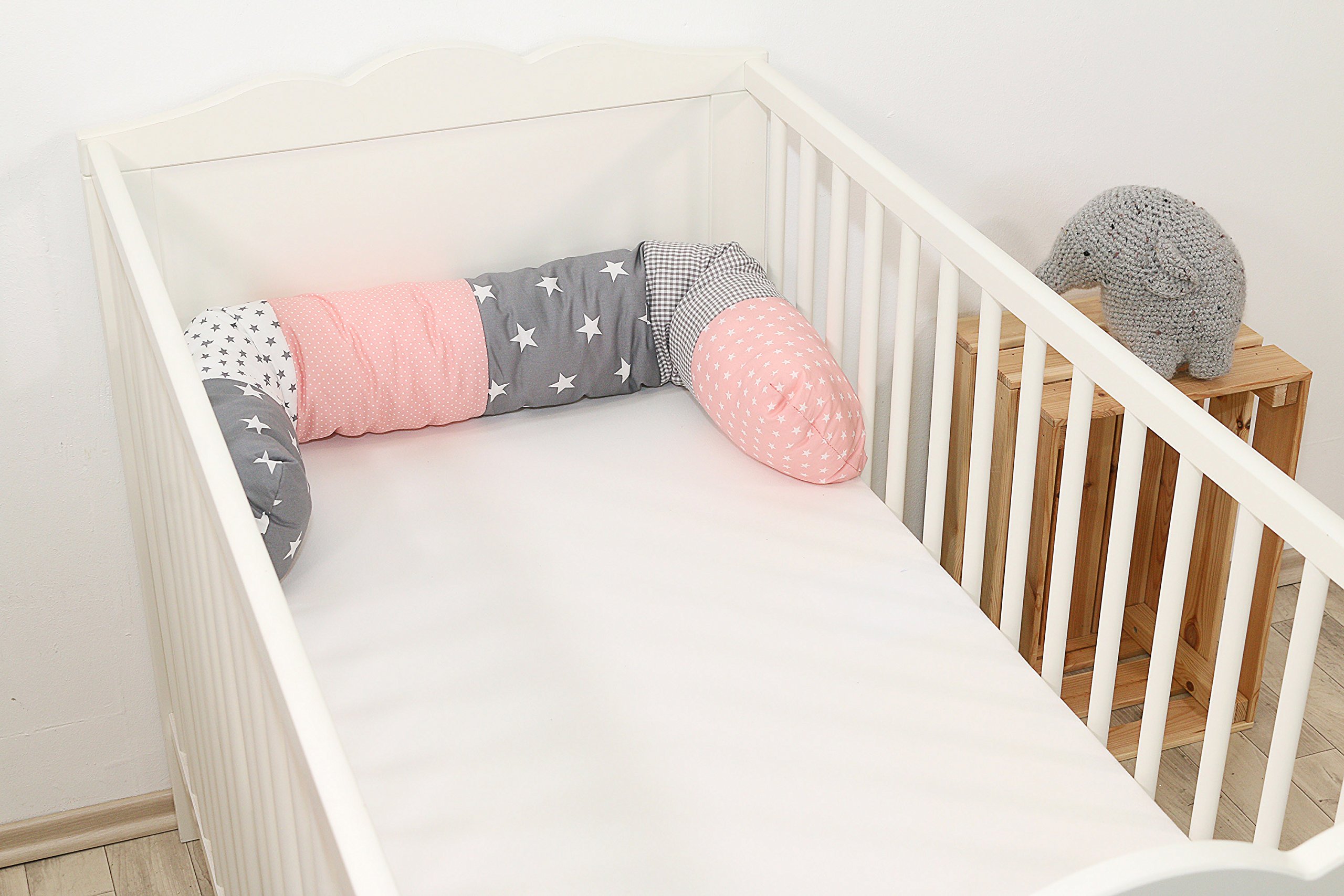 Ullenboom Bumper Snake Pillow Cot Bumper Pink Grey 120x13 Cm