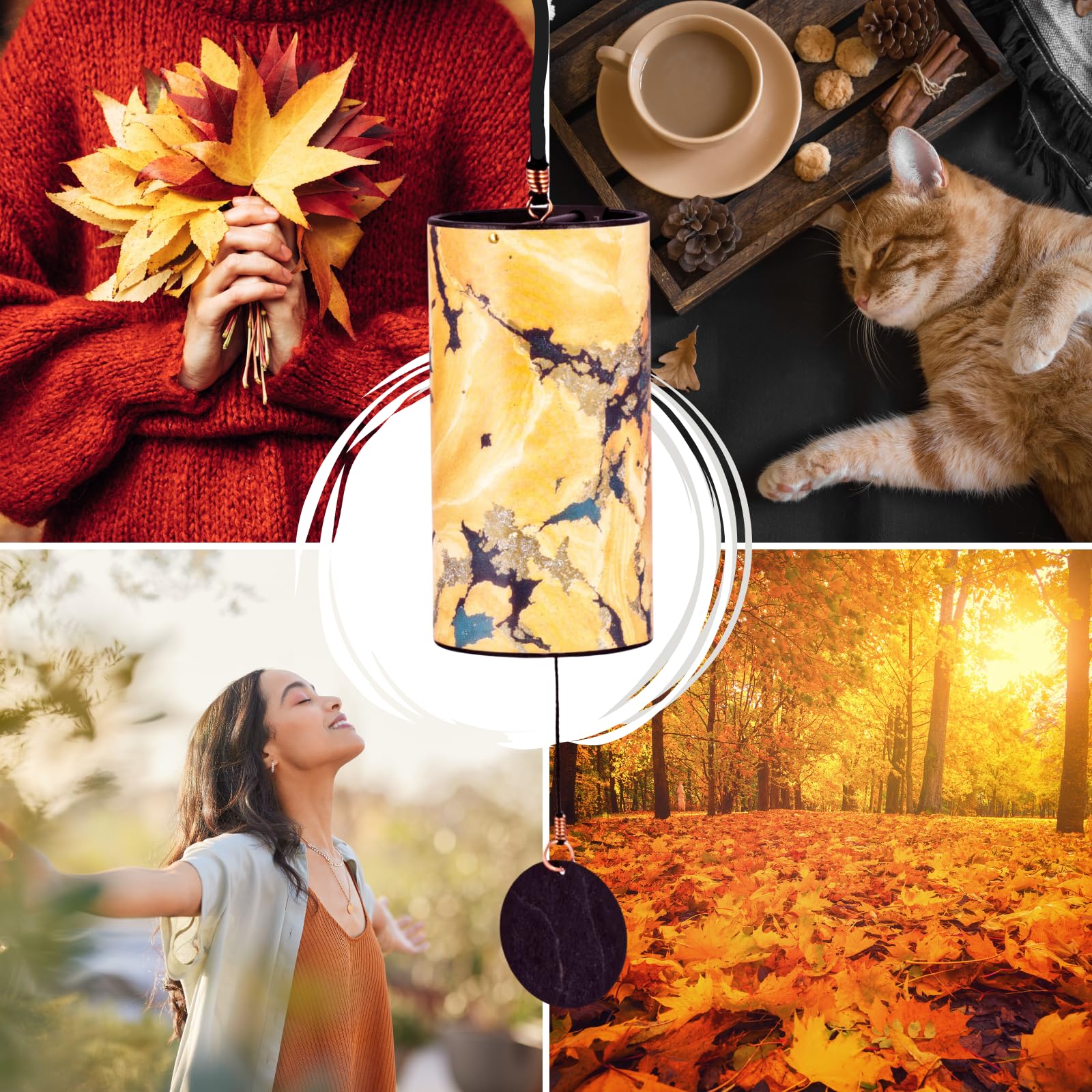 Zaphir Klangspiel Twilight Herbst mit Ständer - Klangspielständer Tipi aus Buchenholz - 50 cm Höhe für Yoga, Kinder zur Entspannung und Meditieren