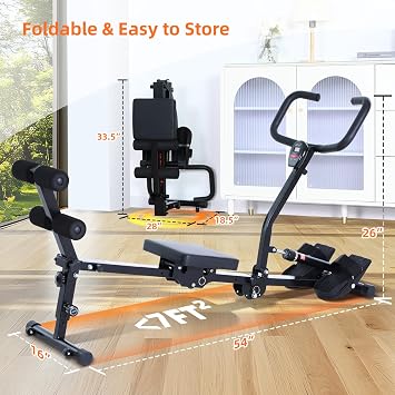 Sportneer Foldable Rowing Machine for Home, Hydraulic Rowing Machine with 12-Level Resistance - Multi Functional Row Machine Equipped with Caster & Backrest, Max 297lbs Weight Load