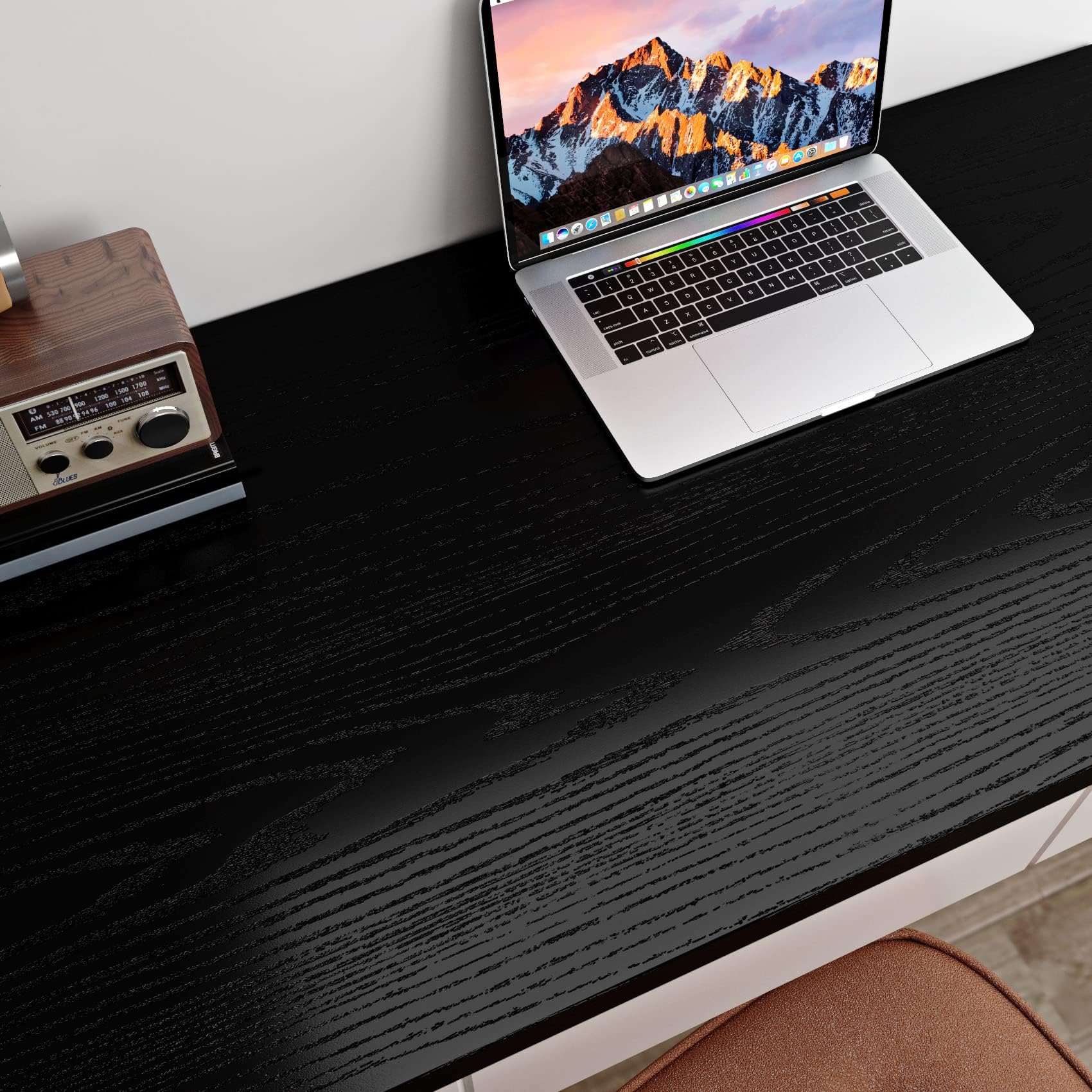 Yullpaper Thick Brushed Black Wallpaper - Kitchen Worktop Covering Vinyl Self Adhesive Washable - Furniture Vinyl Wrap for Counter Fridge Cover - Sticky Back Plastic Roll 40cm