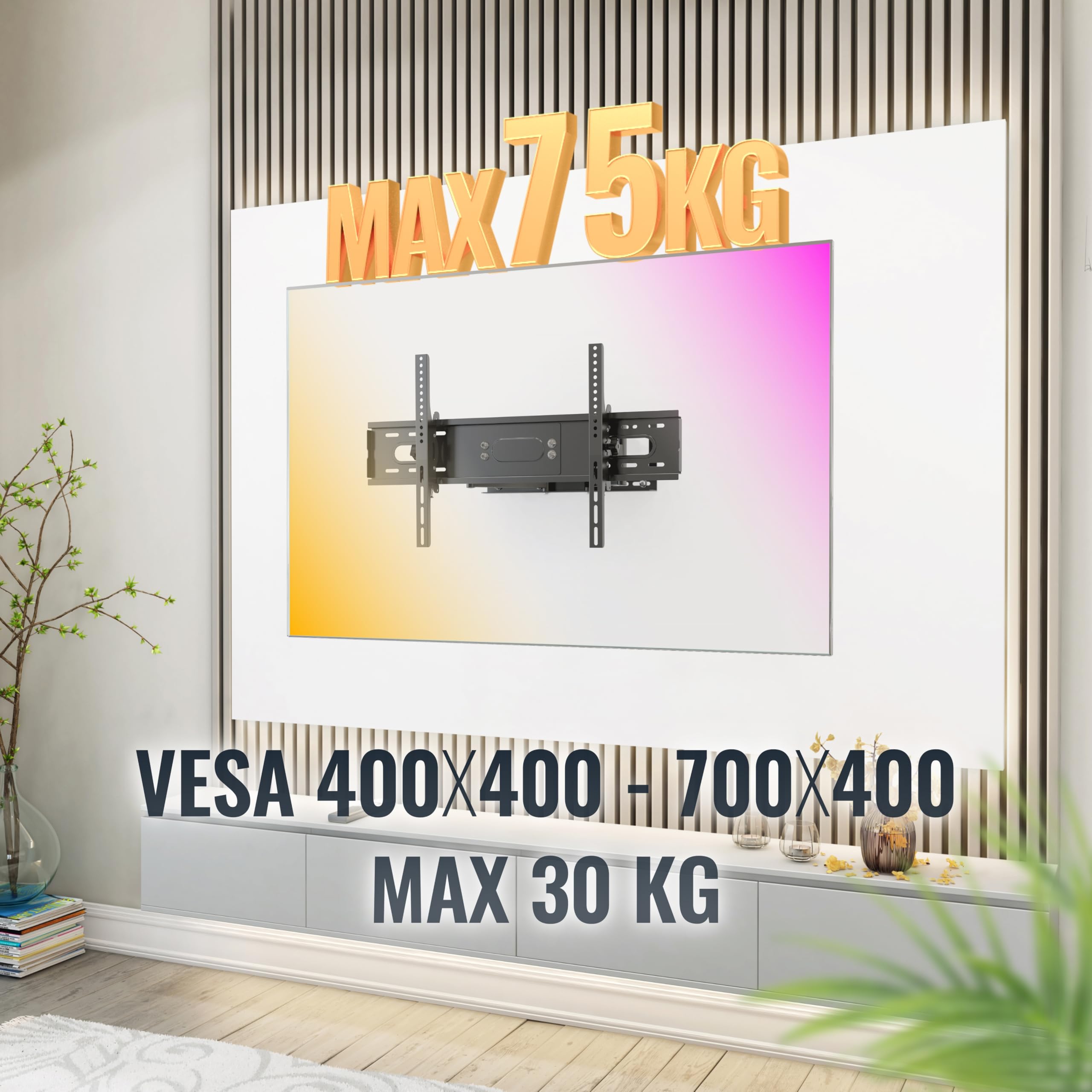 RICOO Uchwyt TV uchylny obrotowy około 107-75 cm do LED LCD OLED zakrzywione i płaskie ekrany R28-XL uchwyt ścienny uniwersalny do VESA 300 x 200-600 x 400