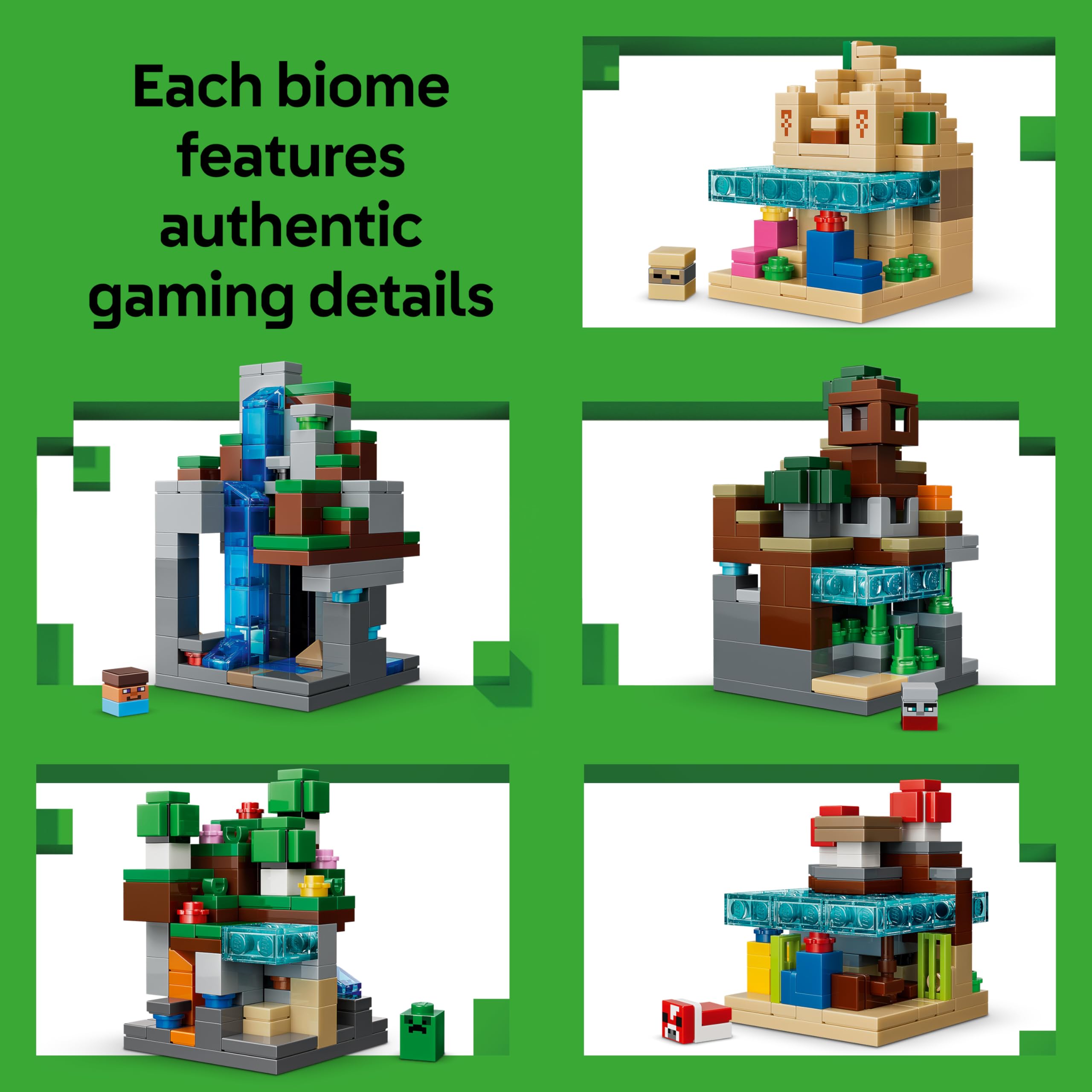 LEGO Minecraft Mini Biomes Toy, DIY Miniature Room Decor Kit, 3D Puzzle w/ 5 Microfigures, Gaming Gift for 12+ Year Old Boys - Image 3
