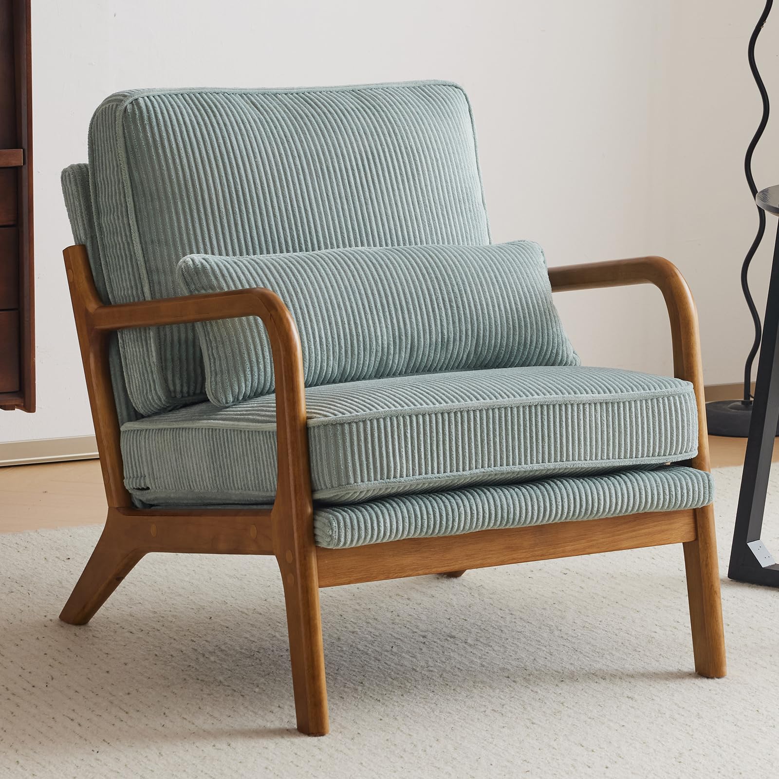 Bonnlo Accent Chair, Soild Wood Padding Lounge Armchairs, Occasional Reading Chair with Cushions and Lumbar Pillow, Armchairs for Living Room, Bedroom, Guest Room, Corduroy (1, Light Blue-1pcs) — image 1