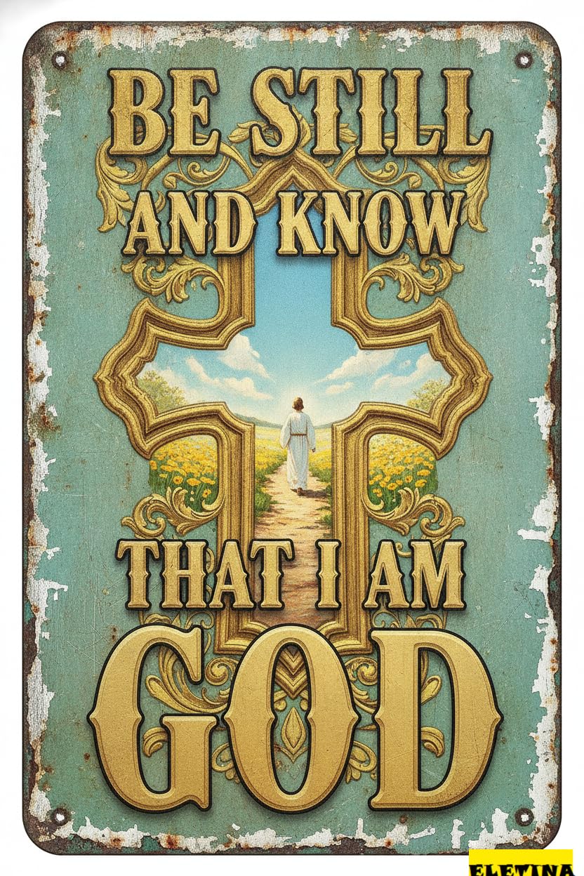 Be Still And Know That I Am God Easter Bible Verse Nativity Scene Vintage Metal Sign Living Room 8x12in