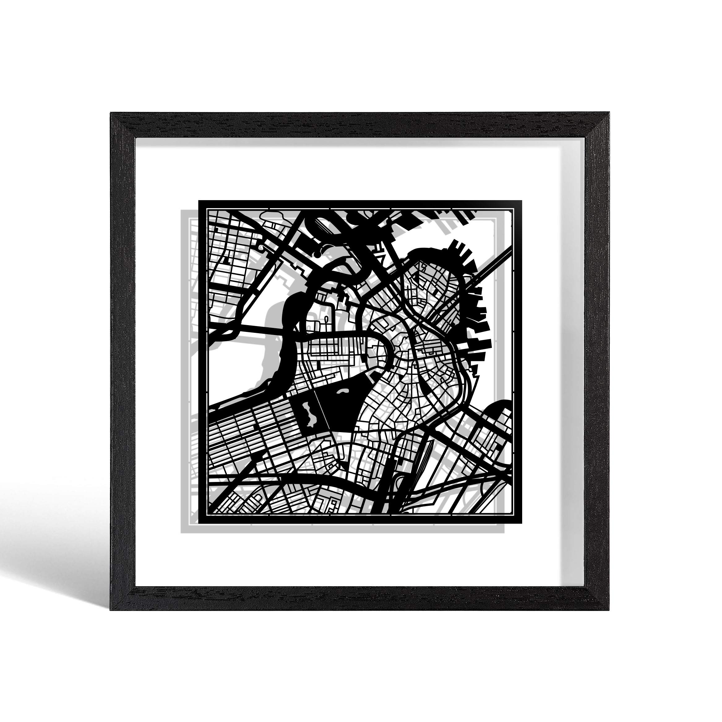 Carte de Boston en papier découpé 23x23 cm design noir Art déco