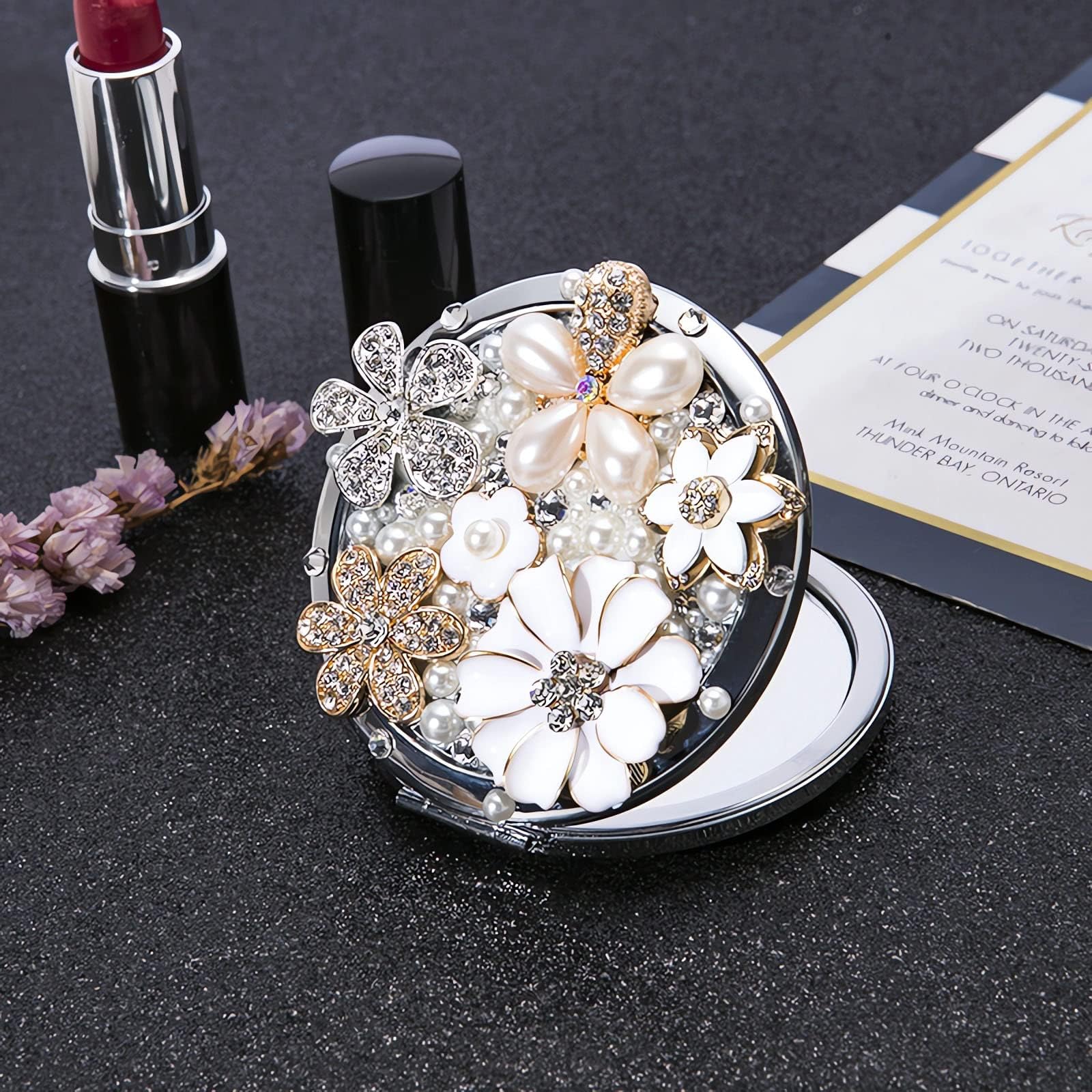 Compact Pocket Mirror 2x Magnification - 3inch Cute Travel Makeup Mirror (Daisy)