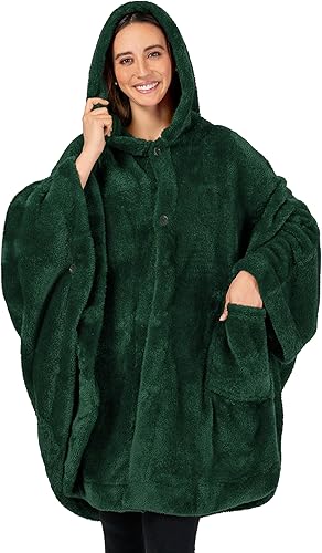 PAVILIA Poncho de manta con capucha de ángel para mujeres adultas, acogedor chal de forro polar sherpa esponjoso con bolsillos en capucha, regalo