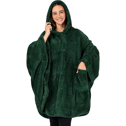 PAVILIA Angel Wrap Hooded Blanket Poncho, Wearable Blanket Throw Wrap Poncho for Women Adult, Cozy Fluffy Sherpa Shawl Cape