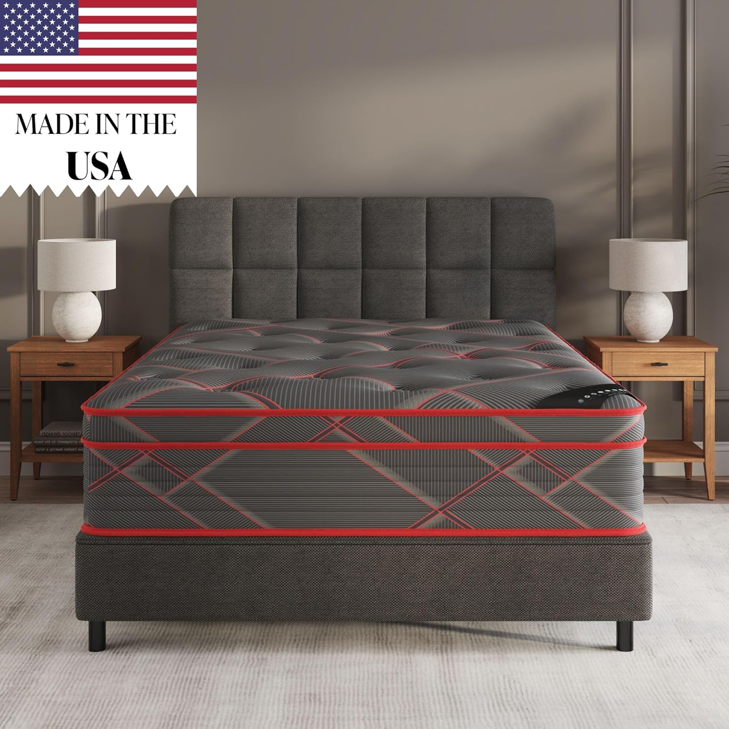 Ottomanson Queen 13" Luxury Black Eurotop Mattress - Medium-Firm Hybrid Comfort - Made in USA - Premium Quilted Cover - Fiberglass-Free - Bed in a Box