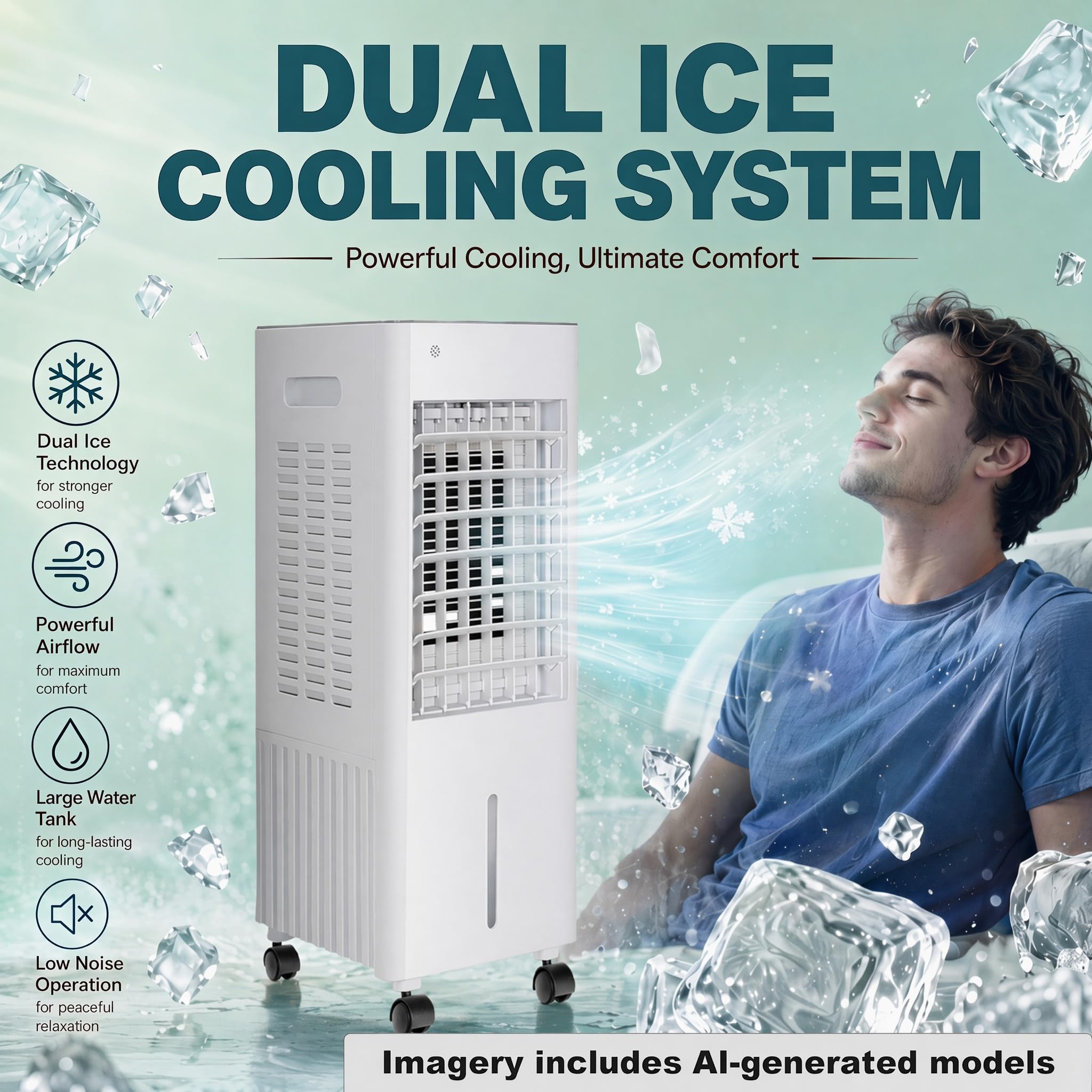 4 in 1 Tragbare Klimaanlage Verdunstungskühler/verdunstungskühler mit 12L Wassertank, 3 Geschwindigkeits-Fernbedienung, 90°-120° Oszillation, 7.5H Timer für Innenraum, Schlafzimmer (White 12L)